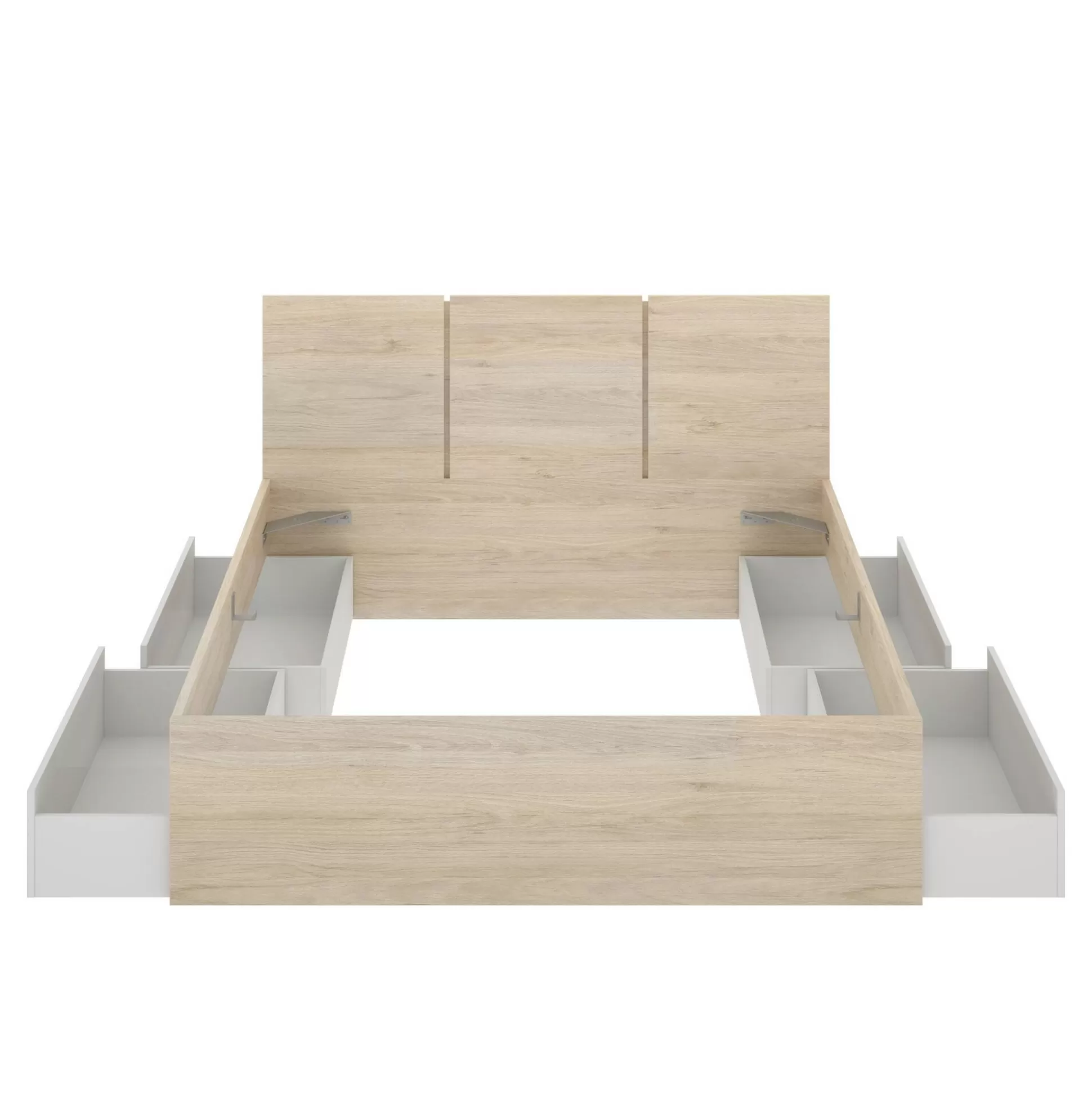 Dmora Letti Alla Francese<Letto alla francese Villata, 146x195 h96 cm, Bianco e Rovere