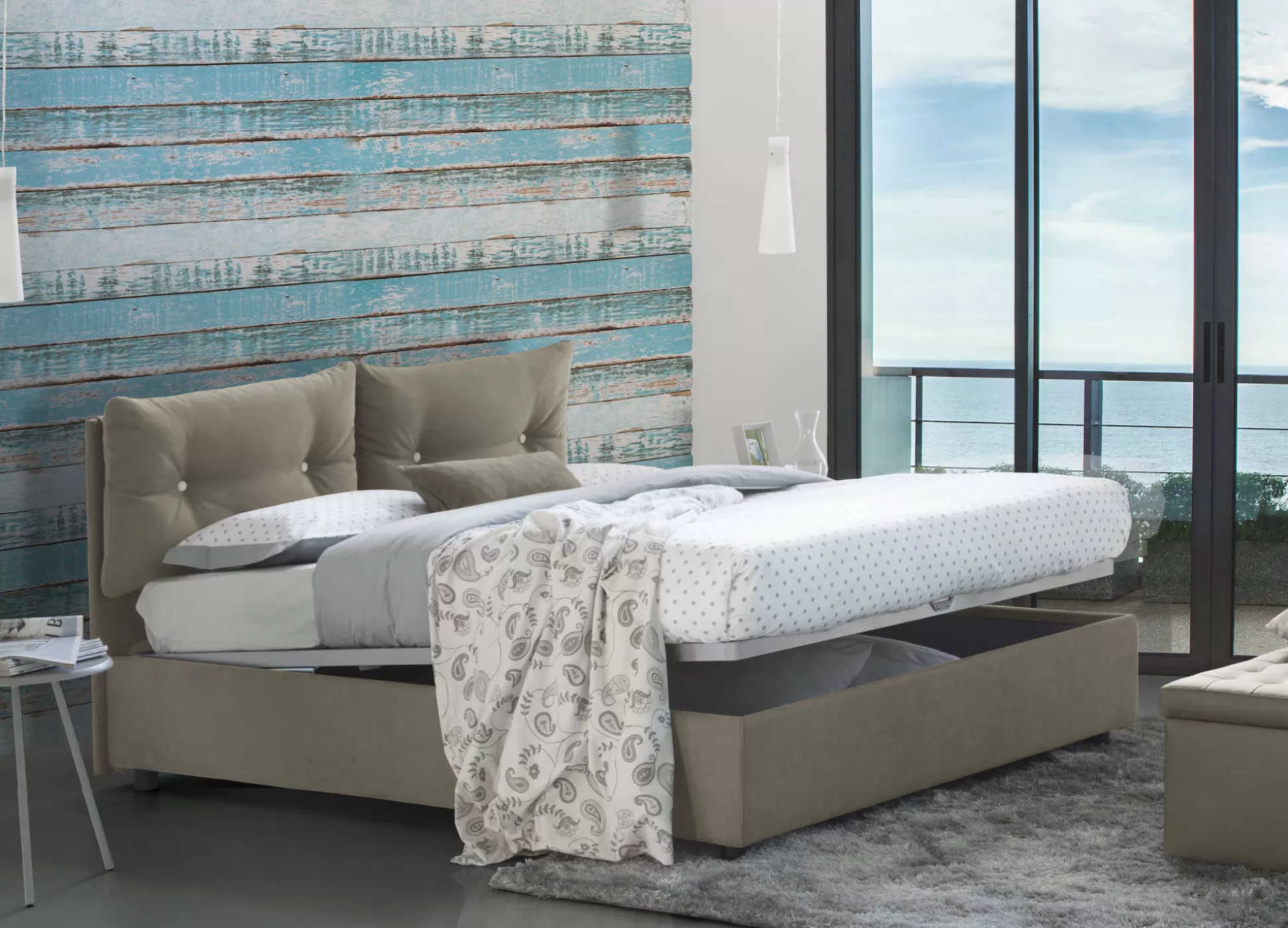 Dmora Letti Matrimoniali<Letto matrimoniale Abbaione, adatto per materasso Cm 160x190,