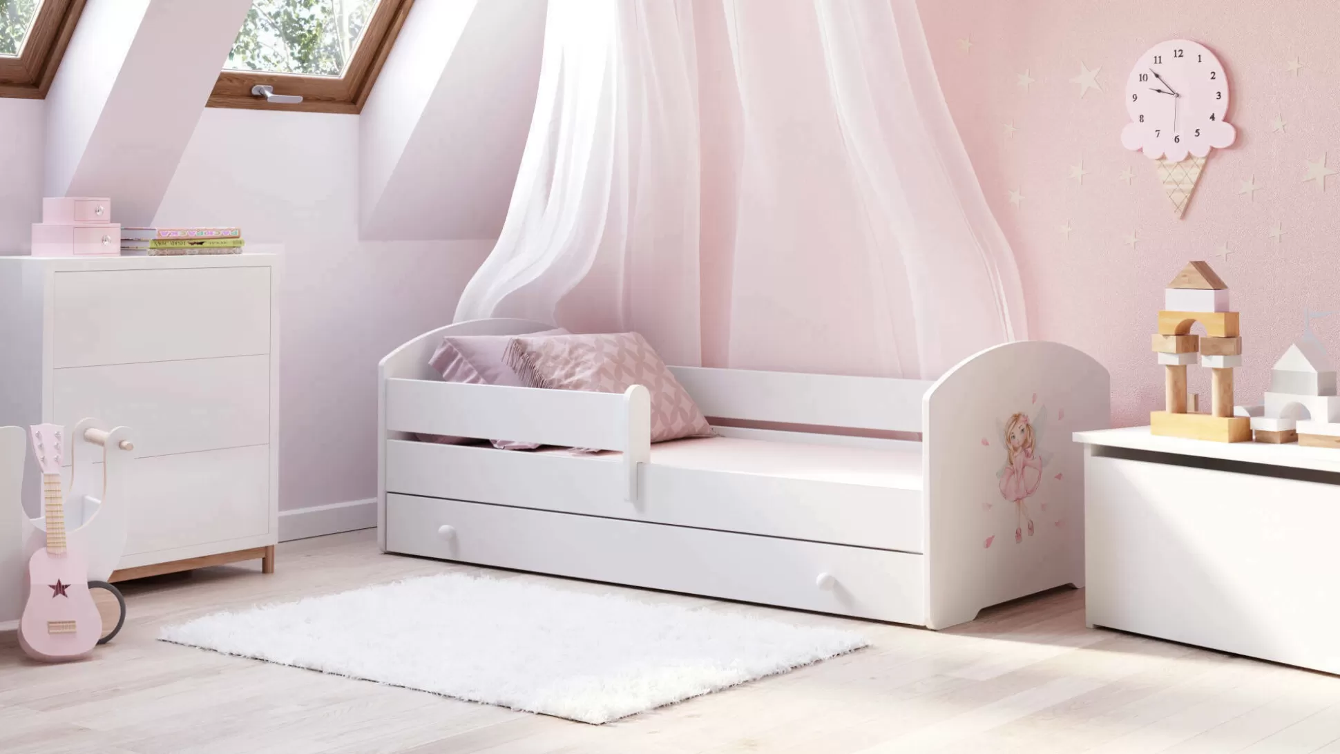 Dmora Letti Singoli<Letto per bambini Dcollin, 77x144 h56 cm, con Fatina