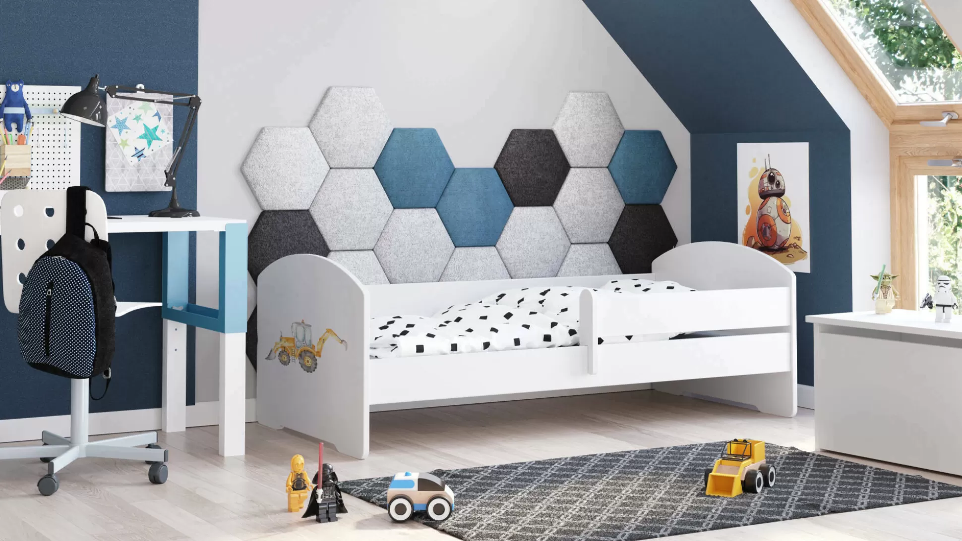 Dmora Letti Singoli<Letto per bambini Debby, 77x144 h56 cm, con Escavatore