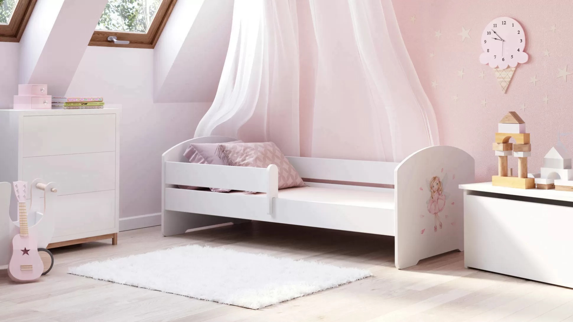 Dmora Letti Singoli<Letto per bambini Debby, 77x144 h56 cm, con Fatina