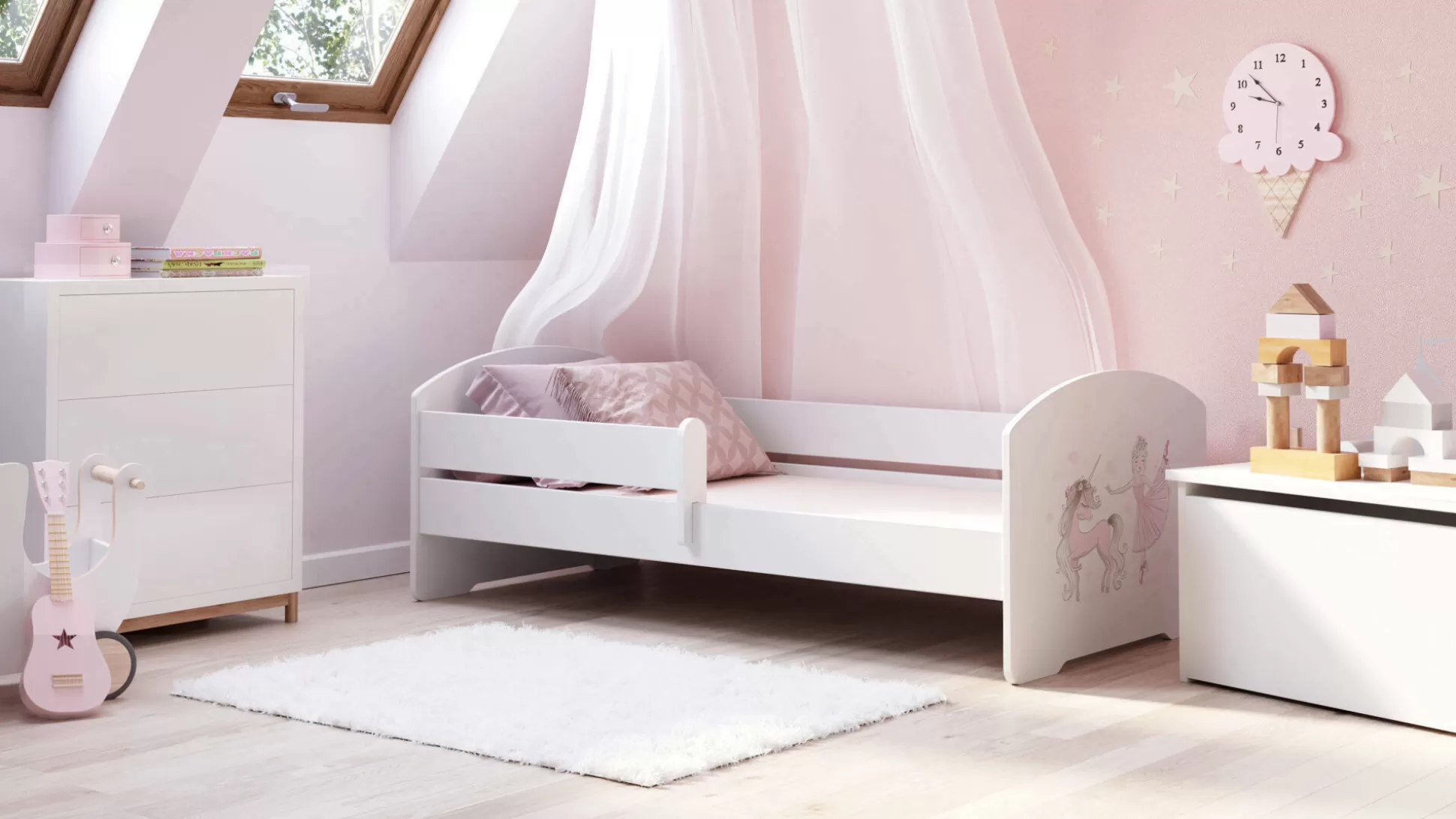 Dmora Letti Singoli<Letto per bambini Debby, 77x144 h56 cm, con unicorno