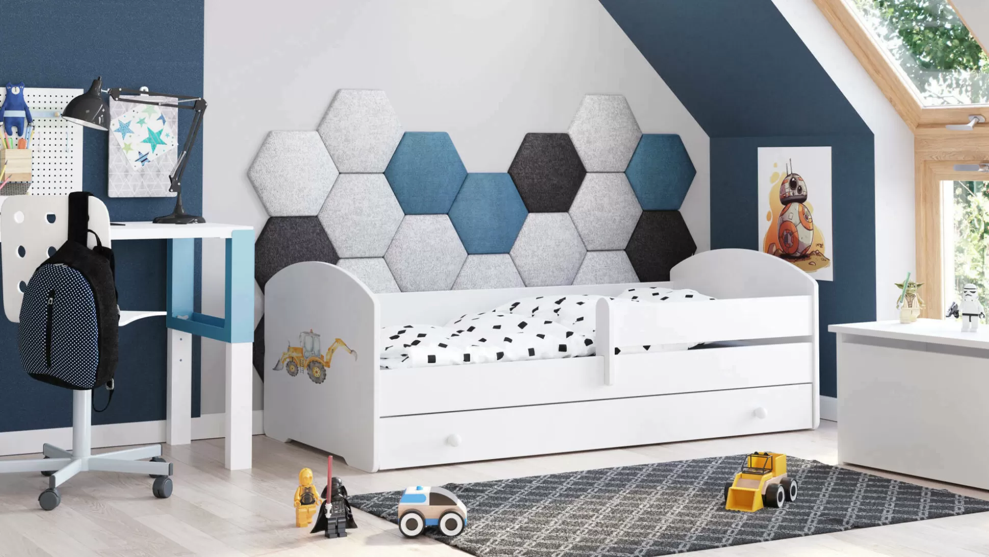 Dmora Letti Singoli<Letto per bambini Gorio, 85x164 h63 cm, con Escavatore