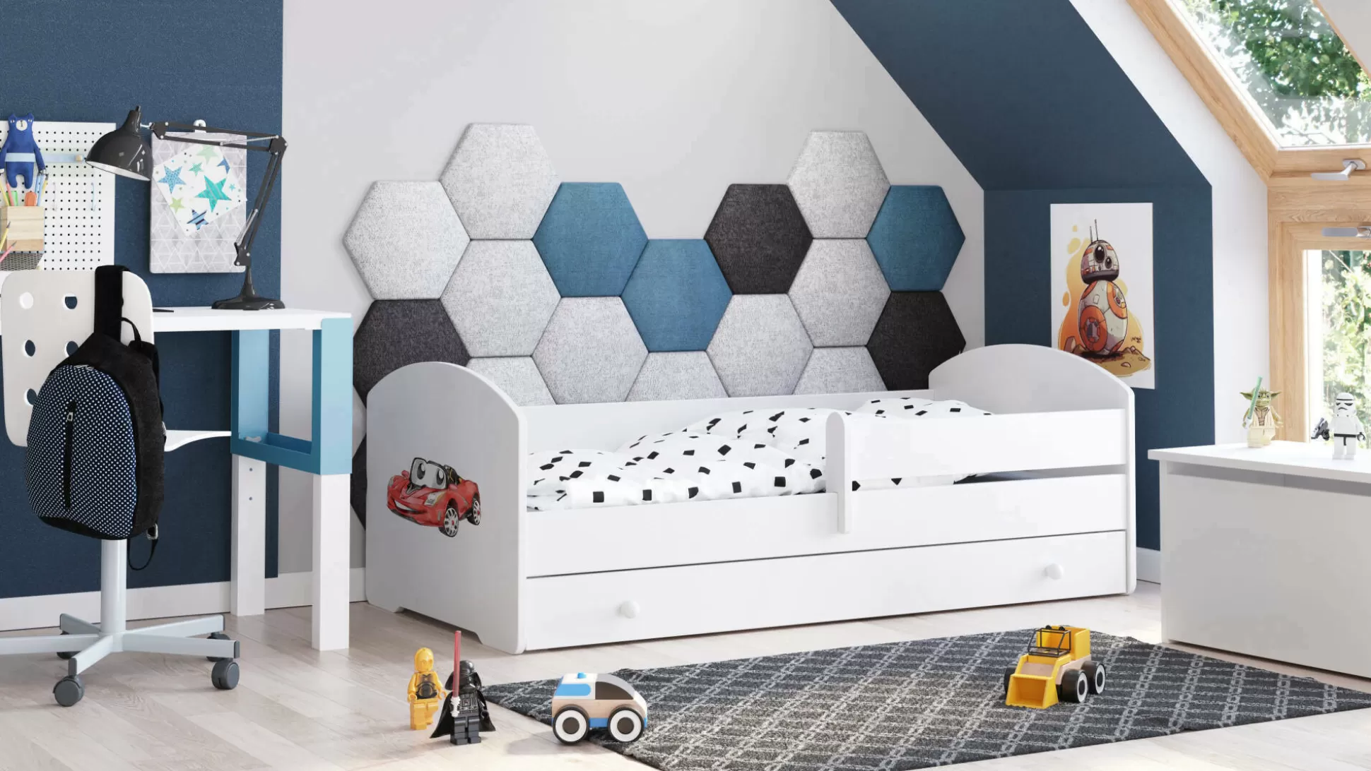 Dmora Letti Singoli<Letto per bambini Gorio, 85x164 h63 cm, con macchina