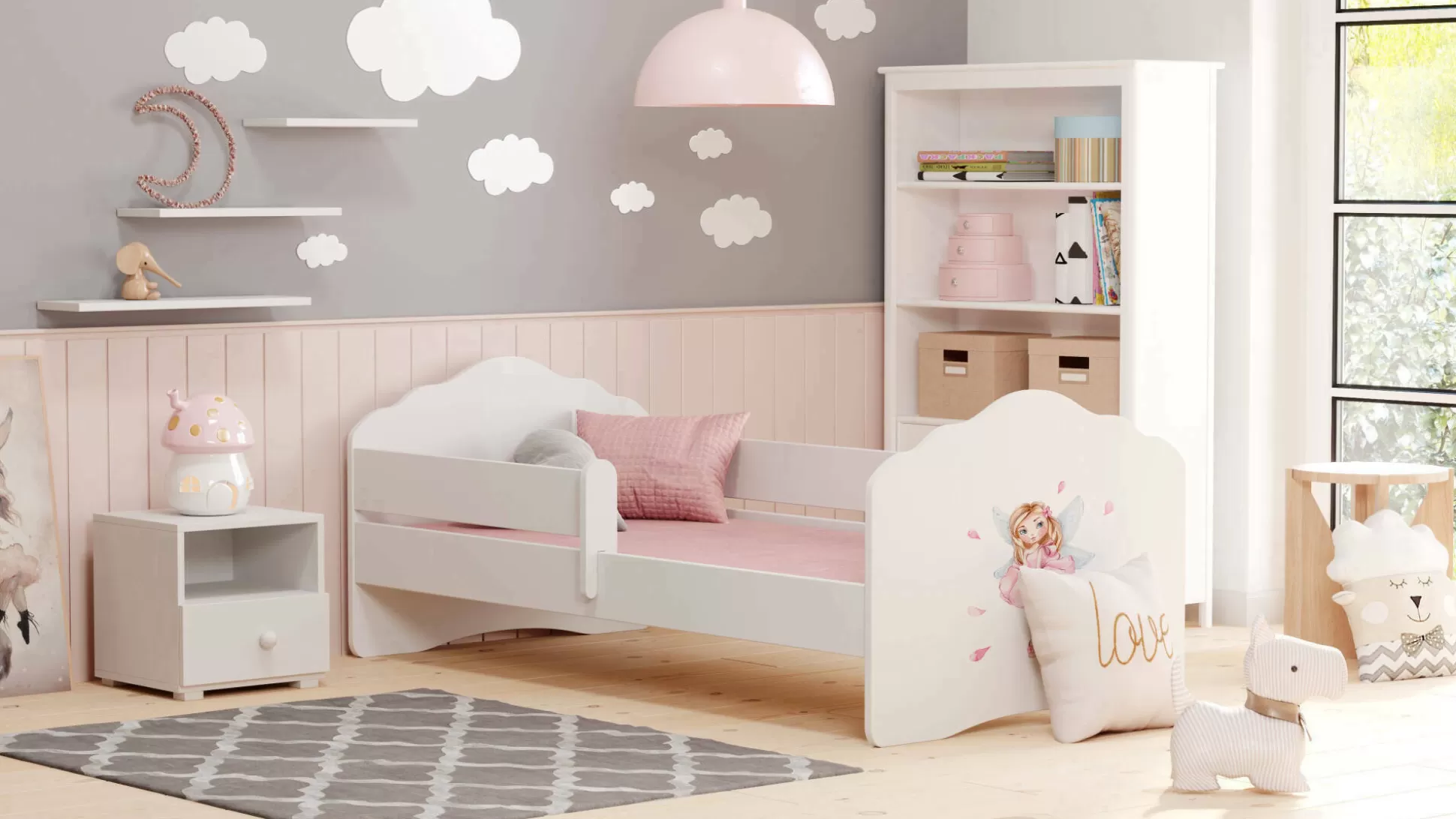 Dmora Letti Singoli<Letto per bambini Komen, 85x164 h63 cm, con Fatina