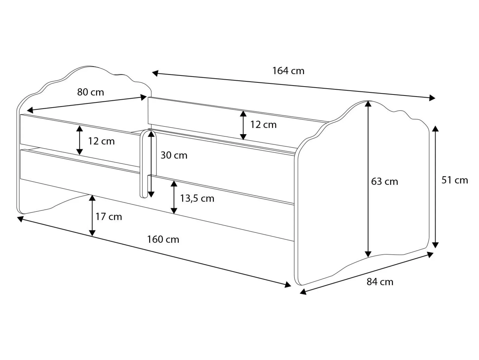 Dmora Letti Singoli<Letto per bambini Komen, 85x164 h63 cm, con Fatina