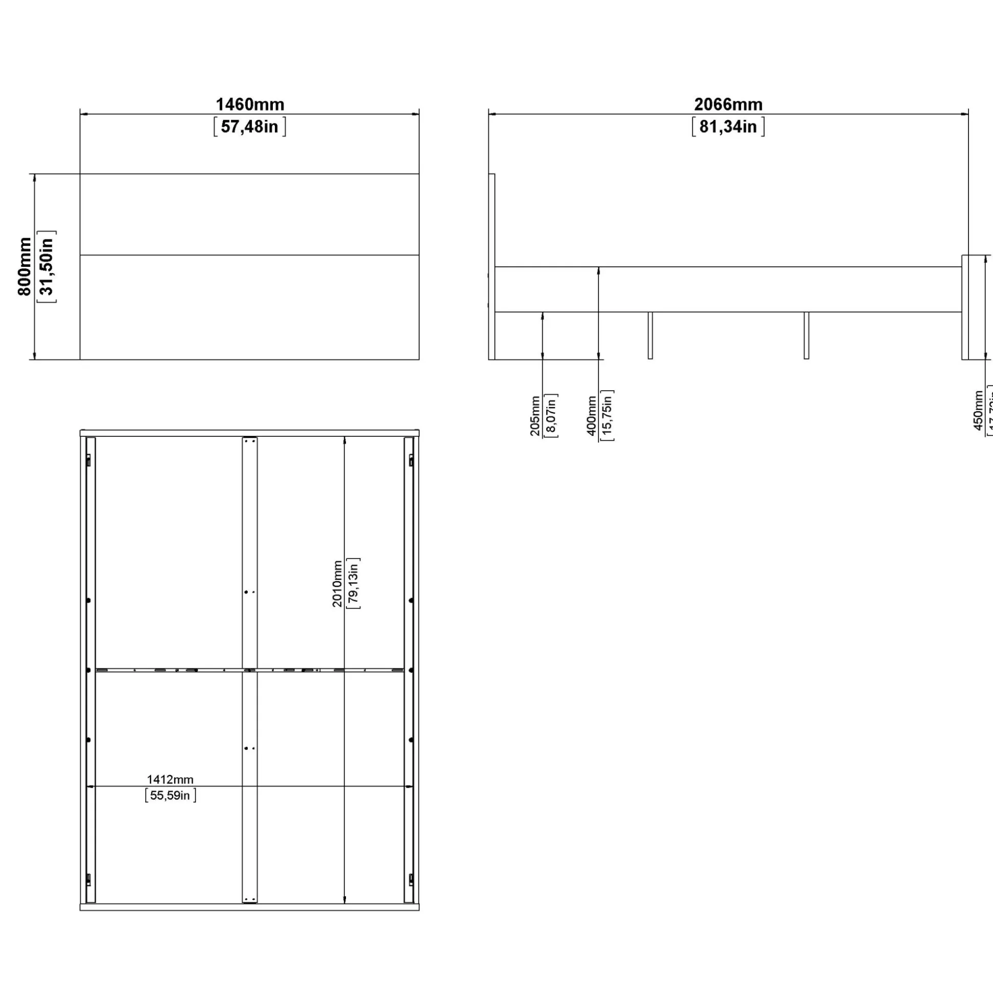 Dmora Letti Piazza E Mezza<Letto piazza e mezza Bora, 146x207 h80 cm, Bianco