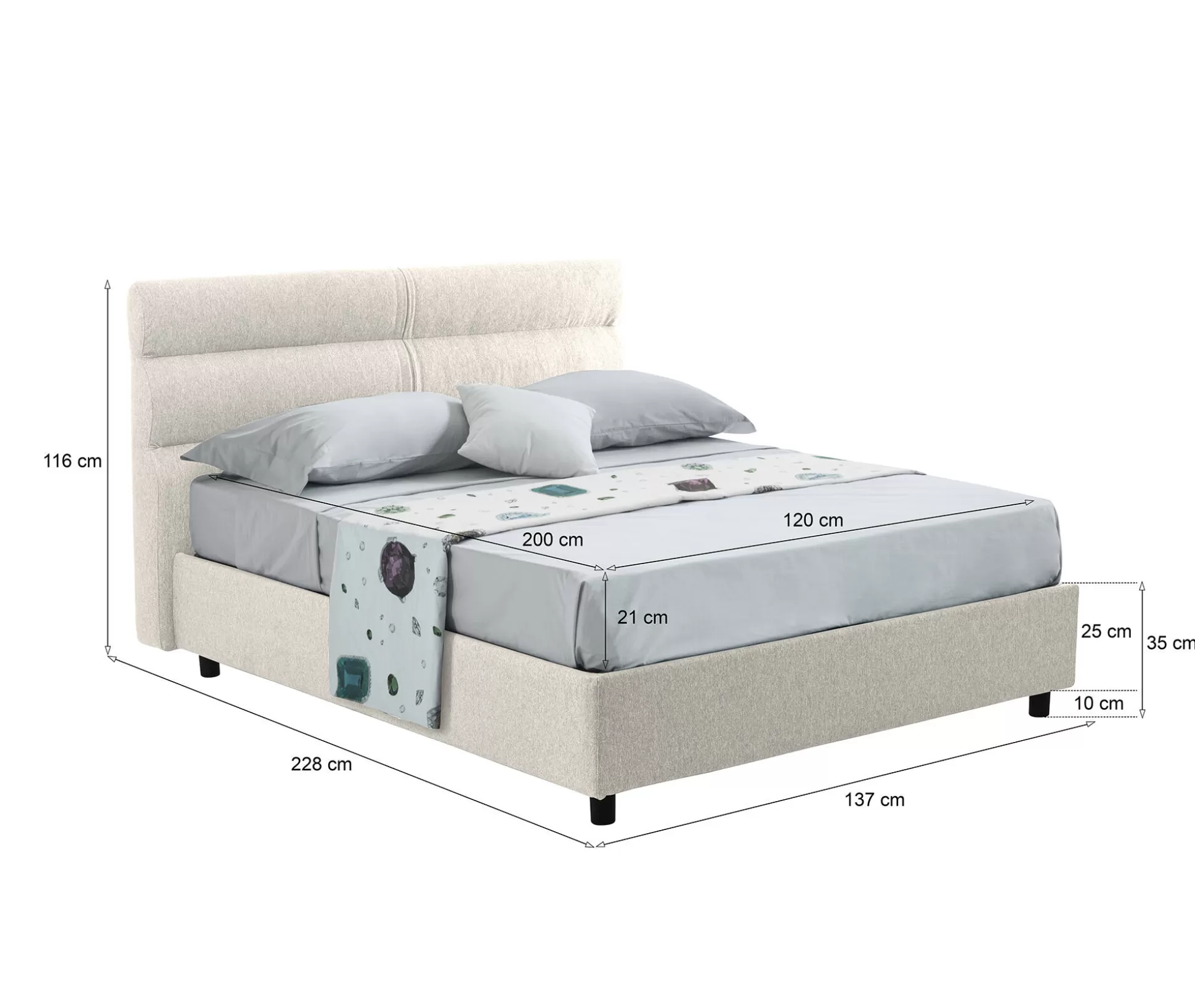 Dmora Letti Piazza E Mezza<Letto piazza e mezza Brinzio, Con materasso Cm 120x200 incluso,