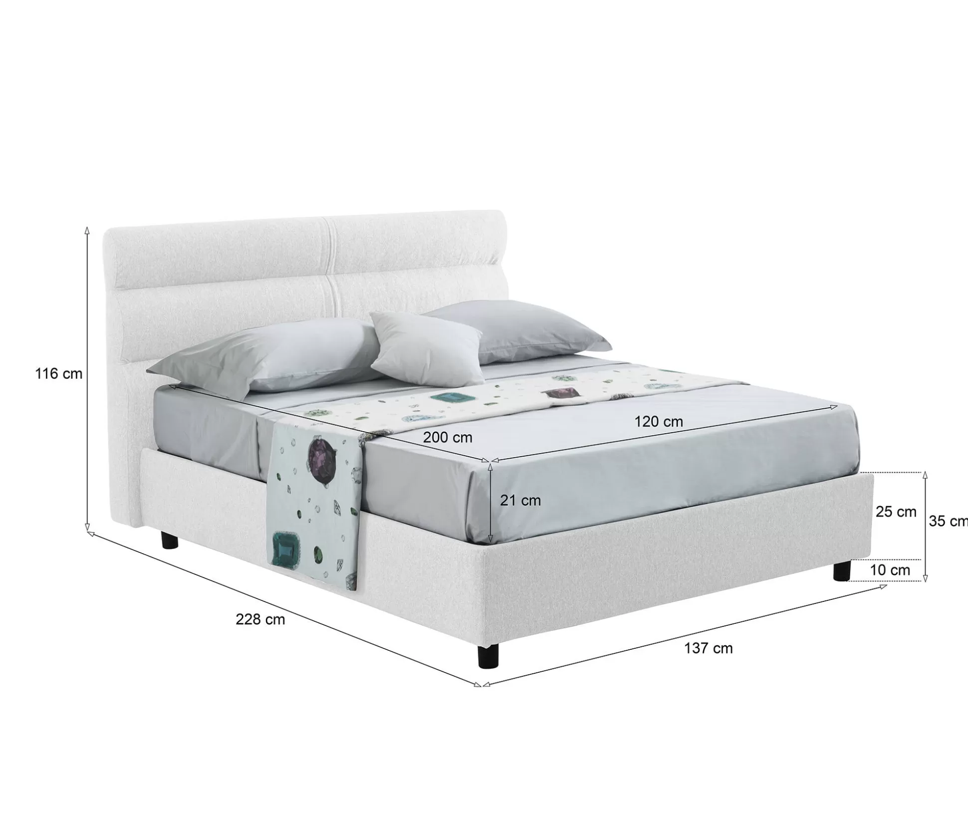 Dmora Letti Piazza E Mezza<Letto piazza e mezza Brinzio, Con materasso Cm 120x200 incluso,