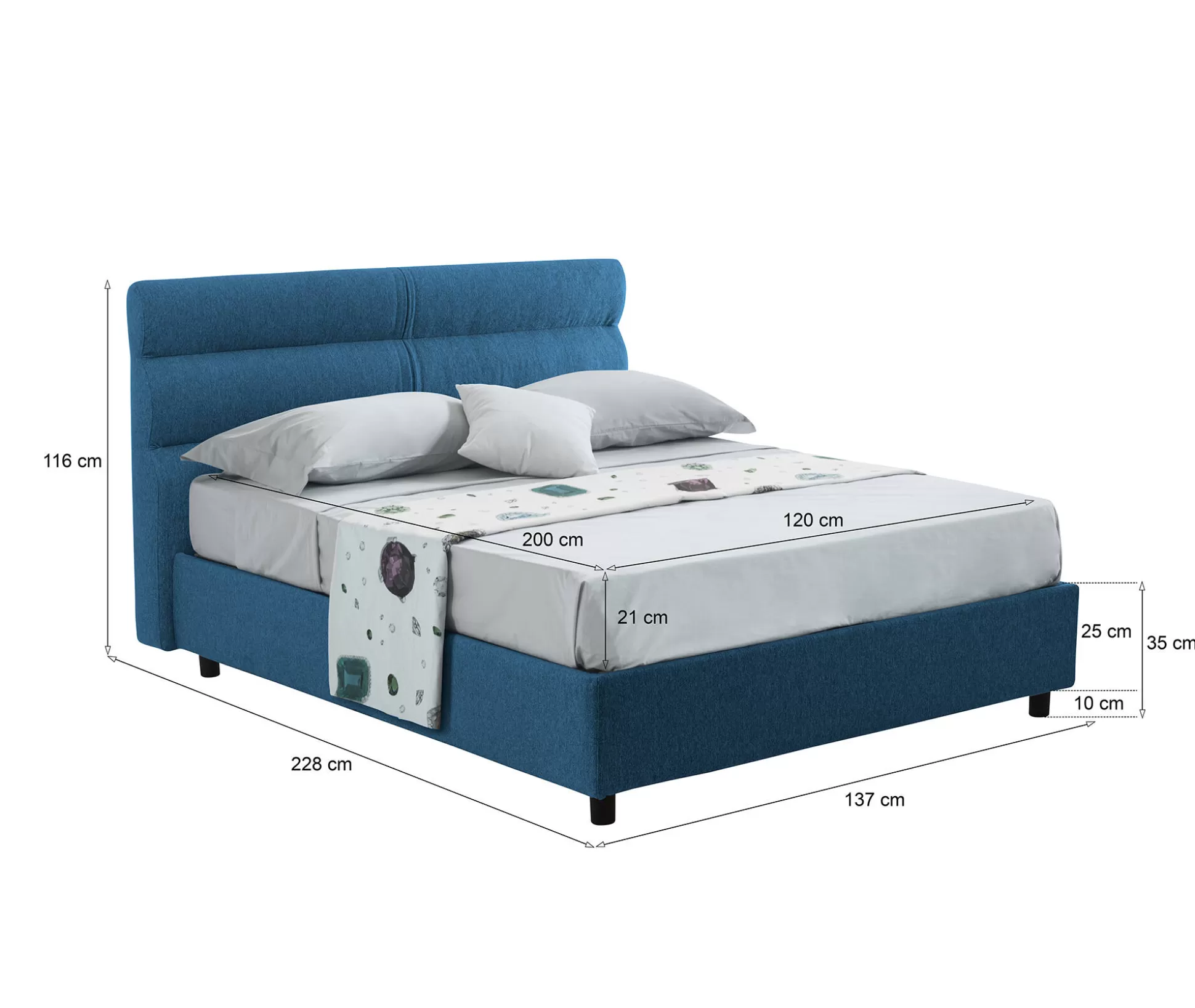 Dmora Letti Piazza E Mezza<Letto piazza e mezza Brinzio, Con materasso Cm 120x200 incluso,
