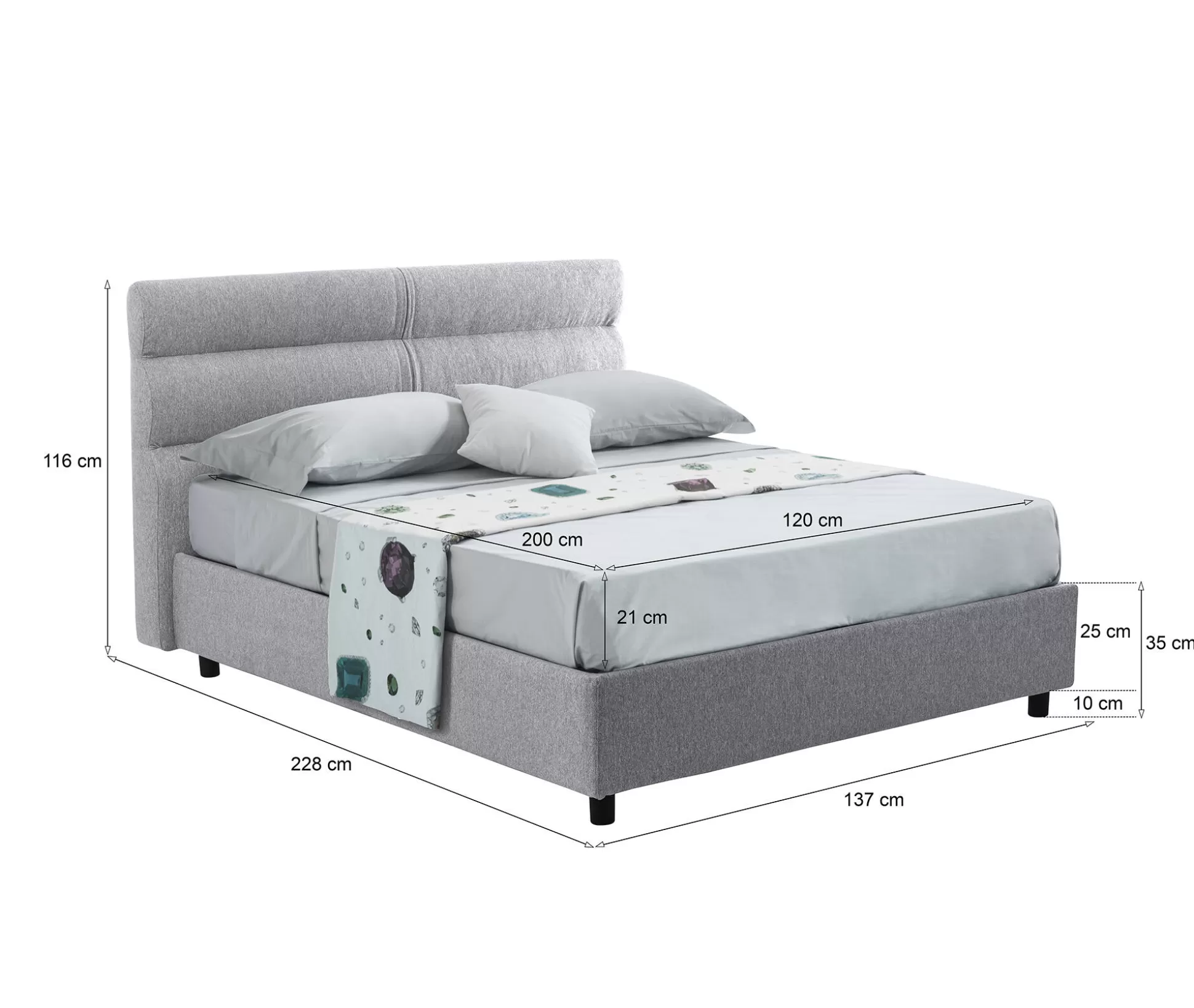 Dmora Letti Piazza E Mezza<Letto piazza e mezza Brinzio, Con materasso Cm 120x200 incluso,