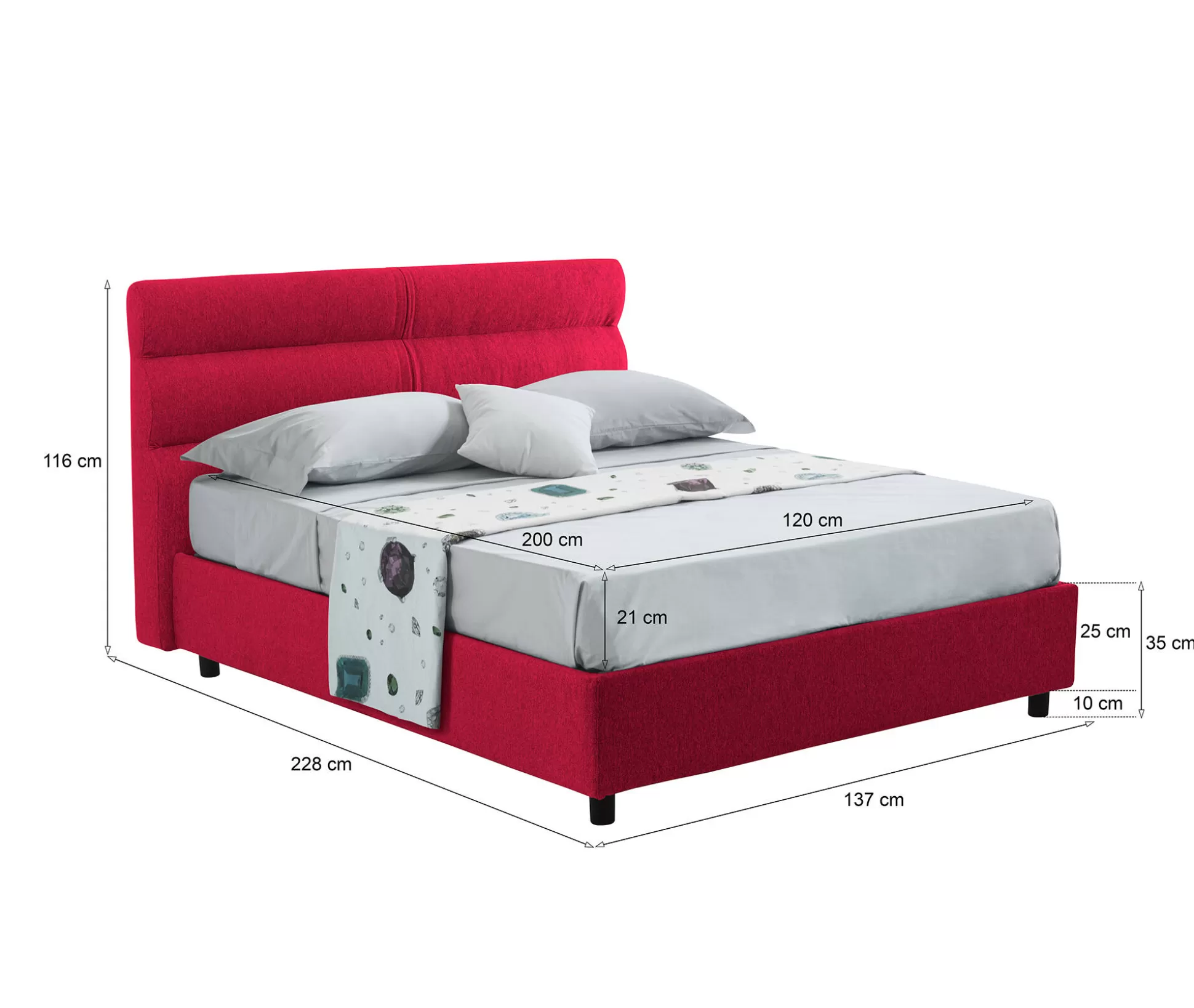Dmora Letti Piazza E Mezza<Letto piazza e mezza Brinzio, Con materasso Cm 120x200 incluso,