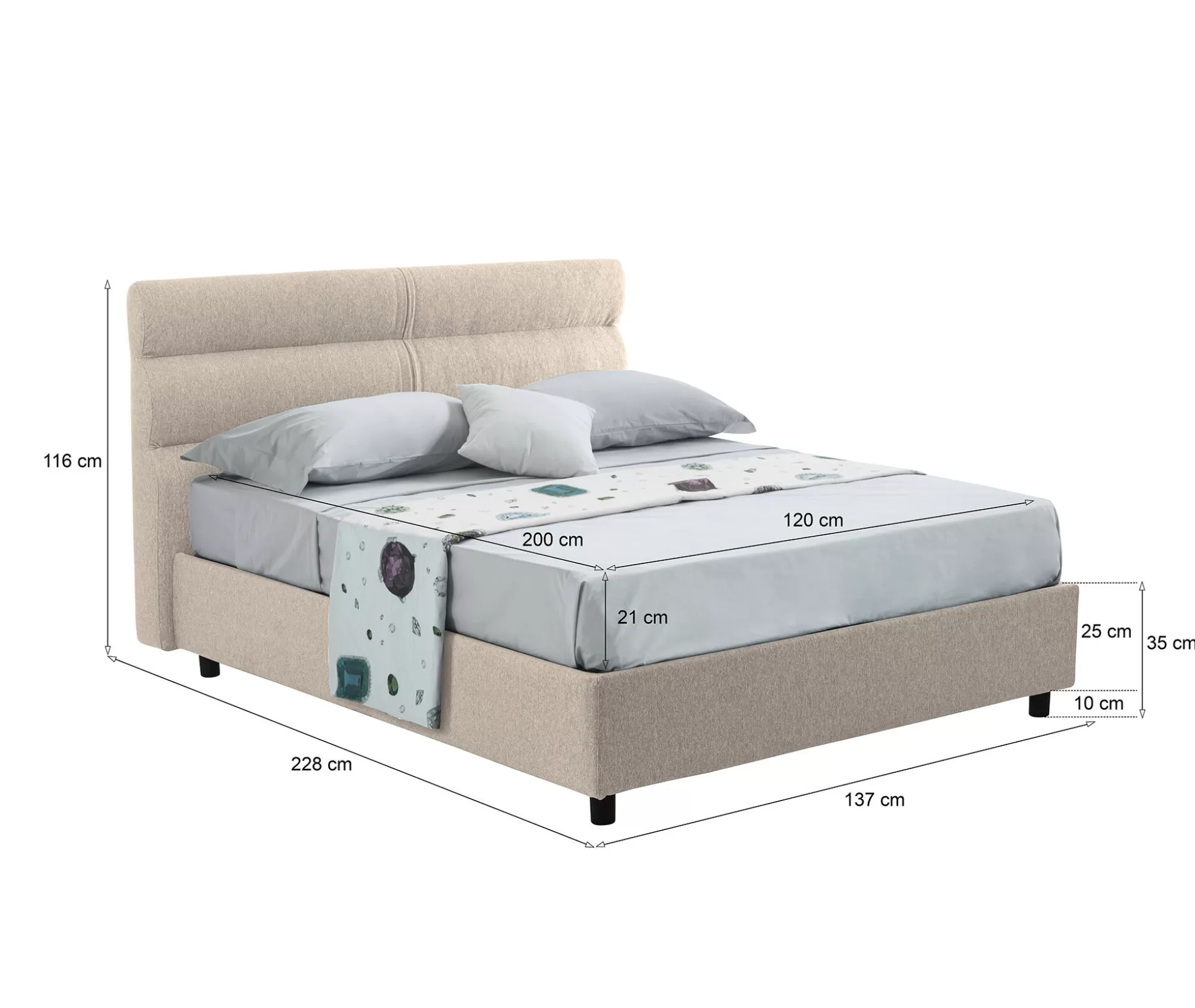 Dmora Letti Piazza E Mezza<Letto piazza e mezza Brinzio, Con materasso Cm 120x200 incluso,
