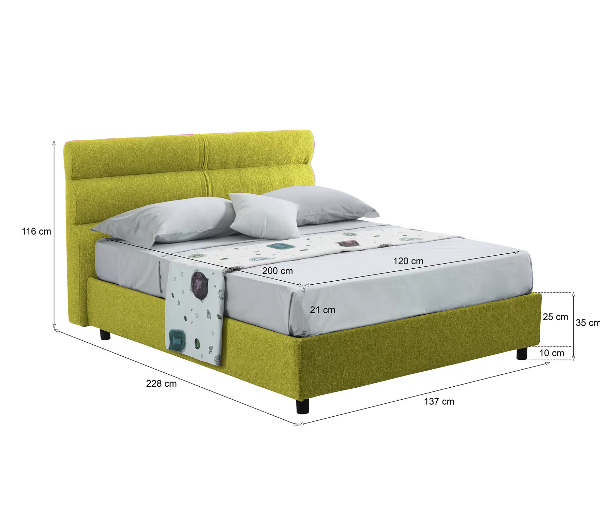 Dmora Letti Piazza E Mezza<Letto piazza e mezza Brinzio, Con materasso Cm 120x200 incluso,