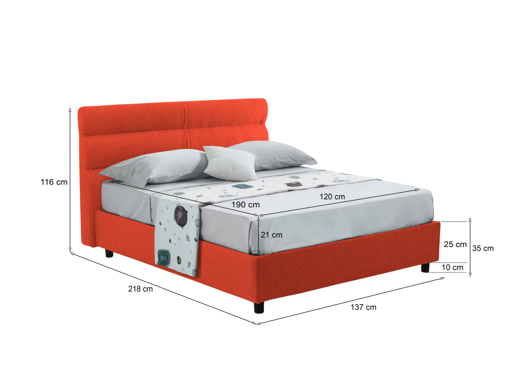Dmora Letti Piazza E Mezza<Letto piazza e mezza Briosco, Con materasso Cm 120x190 incluso,