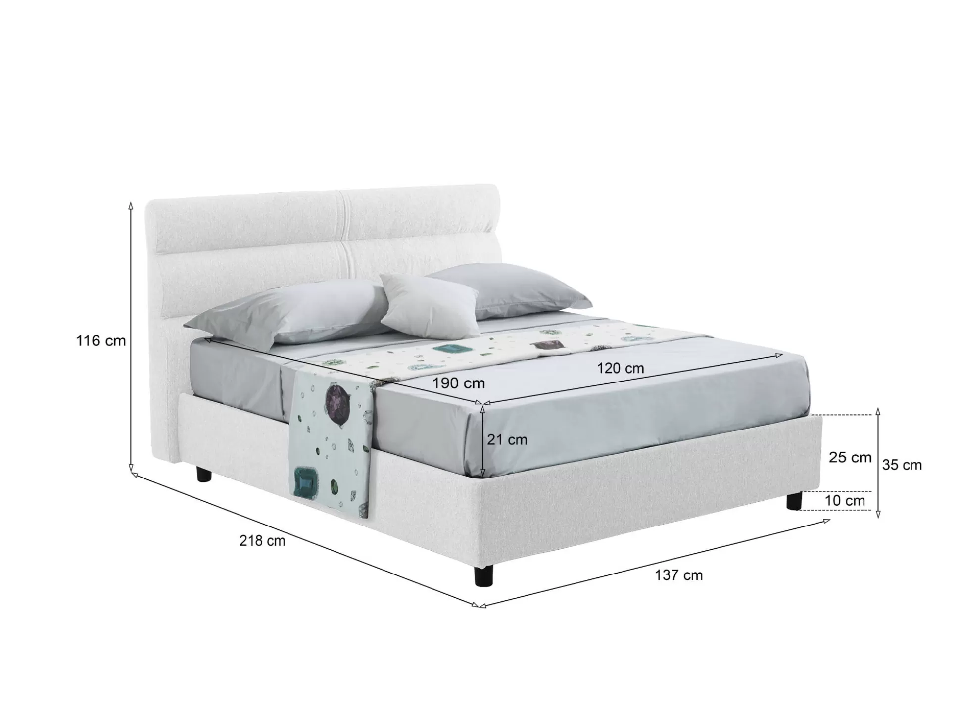 Dmora Letti Piazza E Mezza<Letto piazza e mezza Briosco, Con materasso Cm 120x190 incluso,