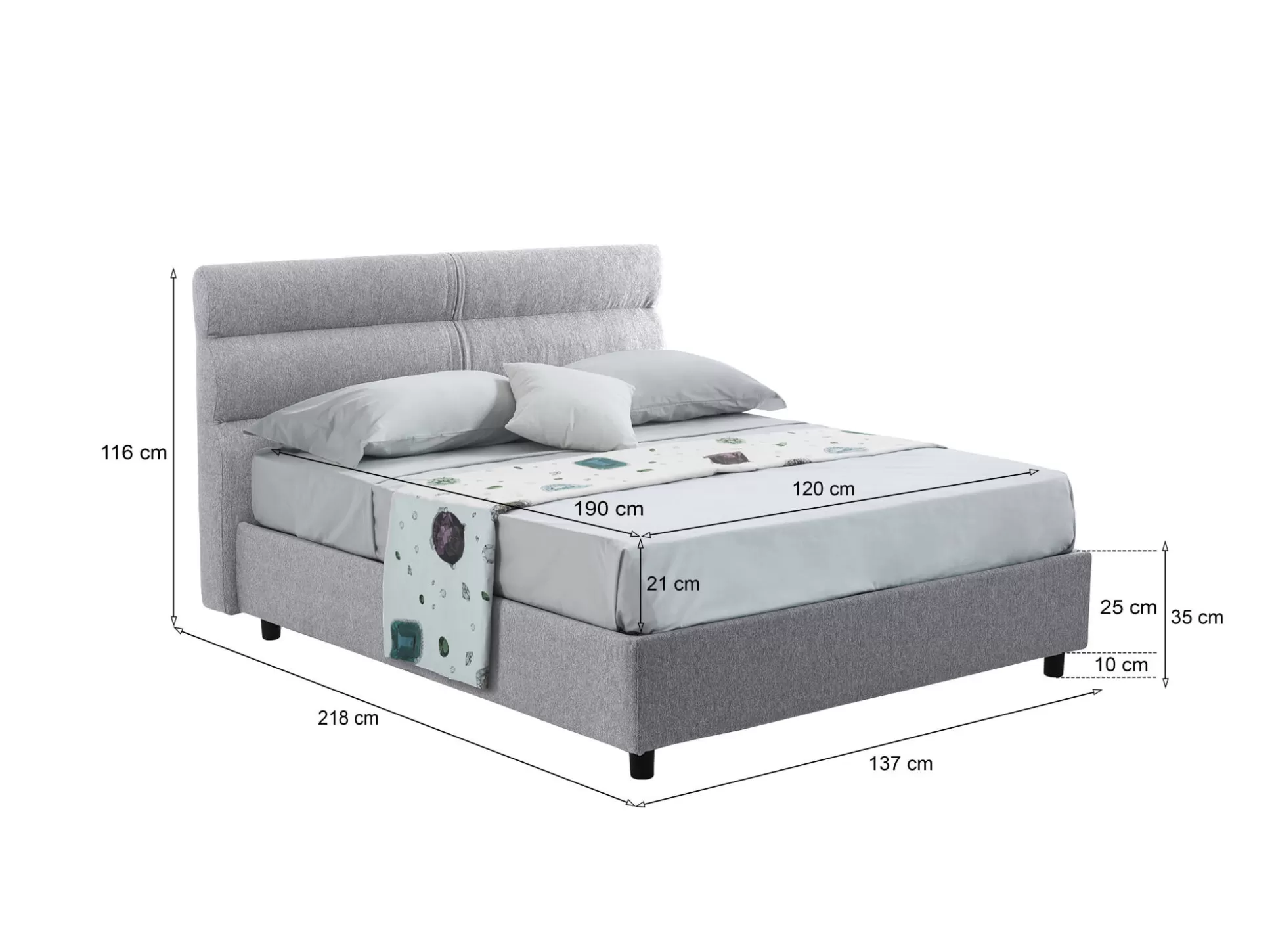 Dmora Letti Piazza E Mezza<Letto piazza e mezza Briosco, Con materasso Cm 120x190 incluso,