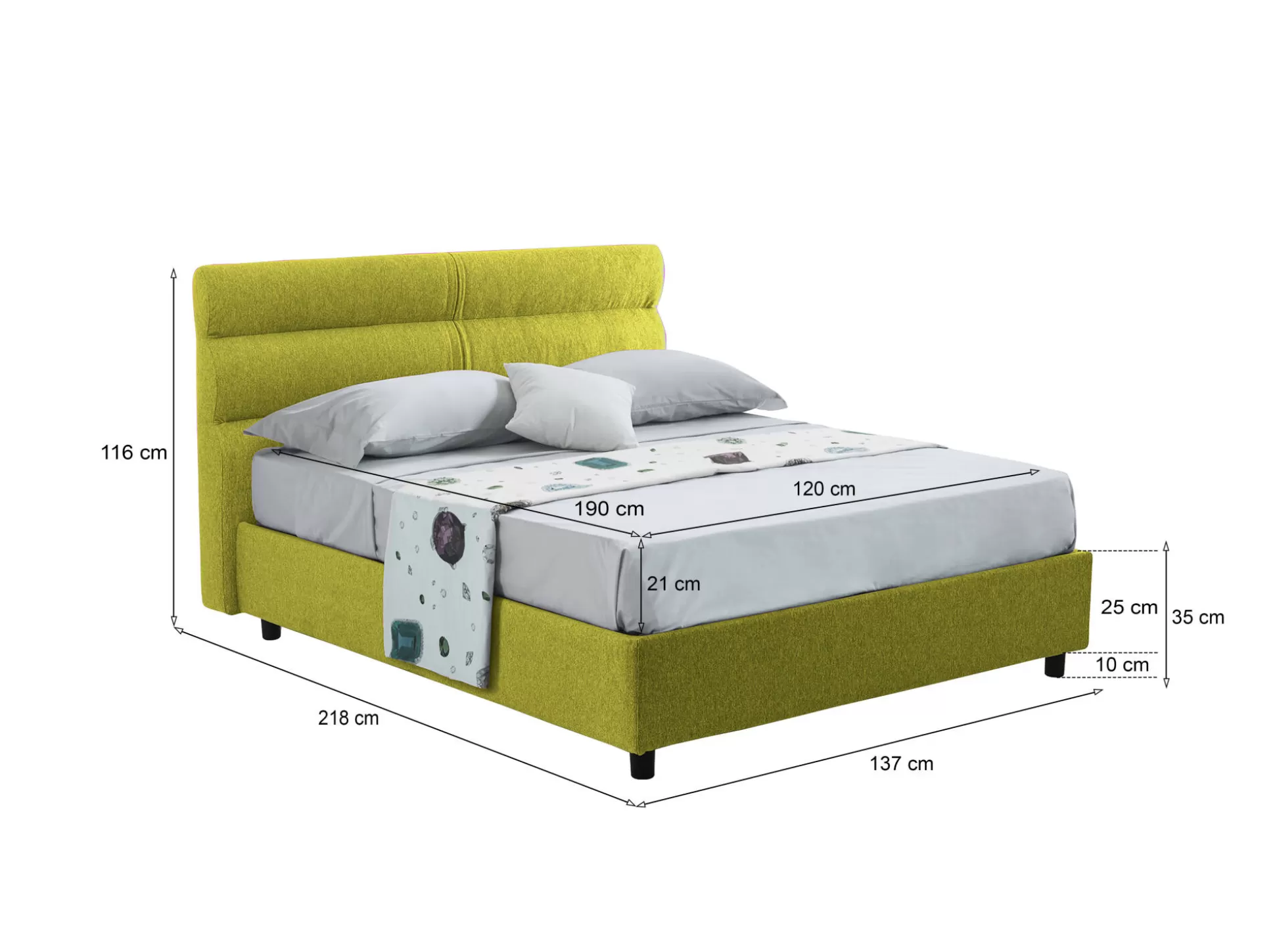 Dmora Letti Piazza E Mezza<Letto piazza e mezza Briosco, Con materasso Cm 120x190 incluso,