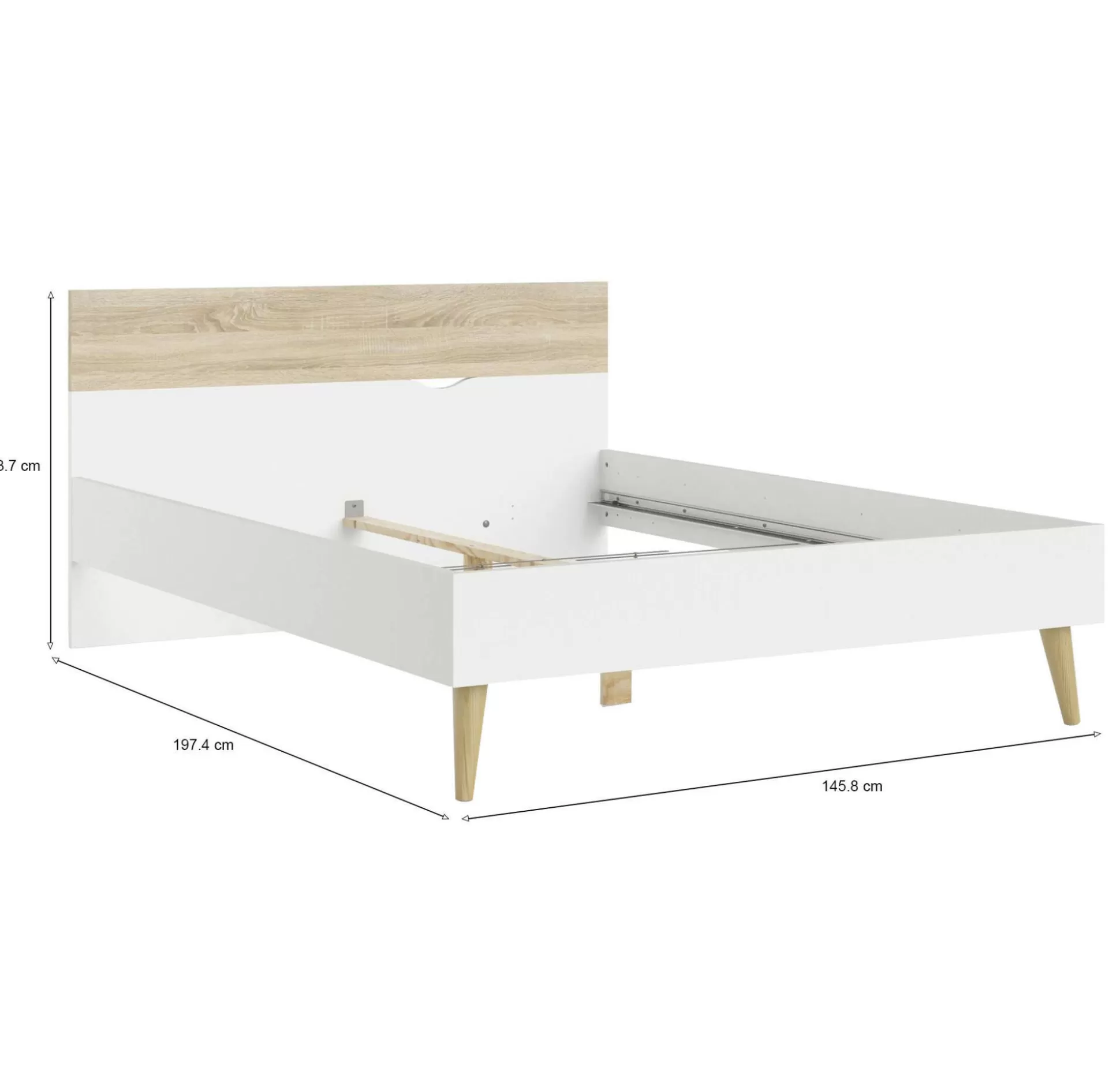 Dmora Letti Piazza E Mezza<Letto piazza e mezza Kirk, 146x197 h84 cm, Bianco e Quercia