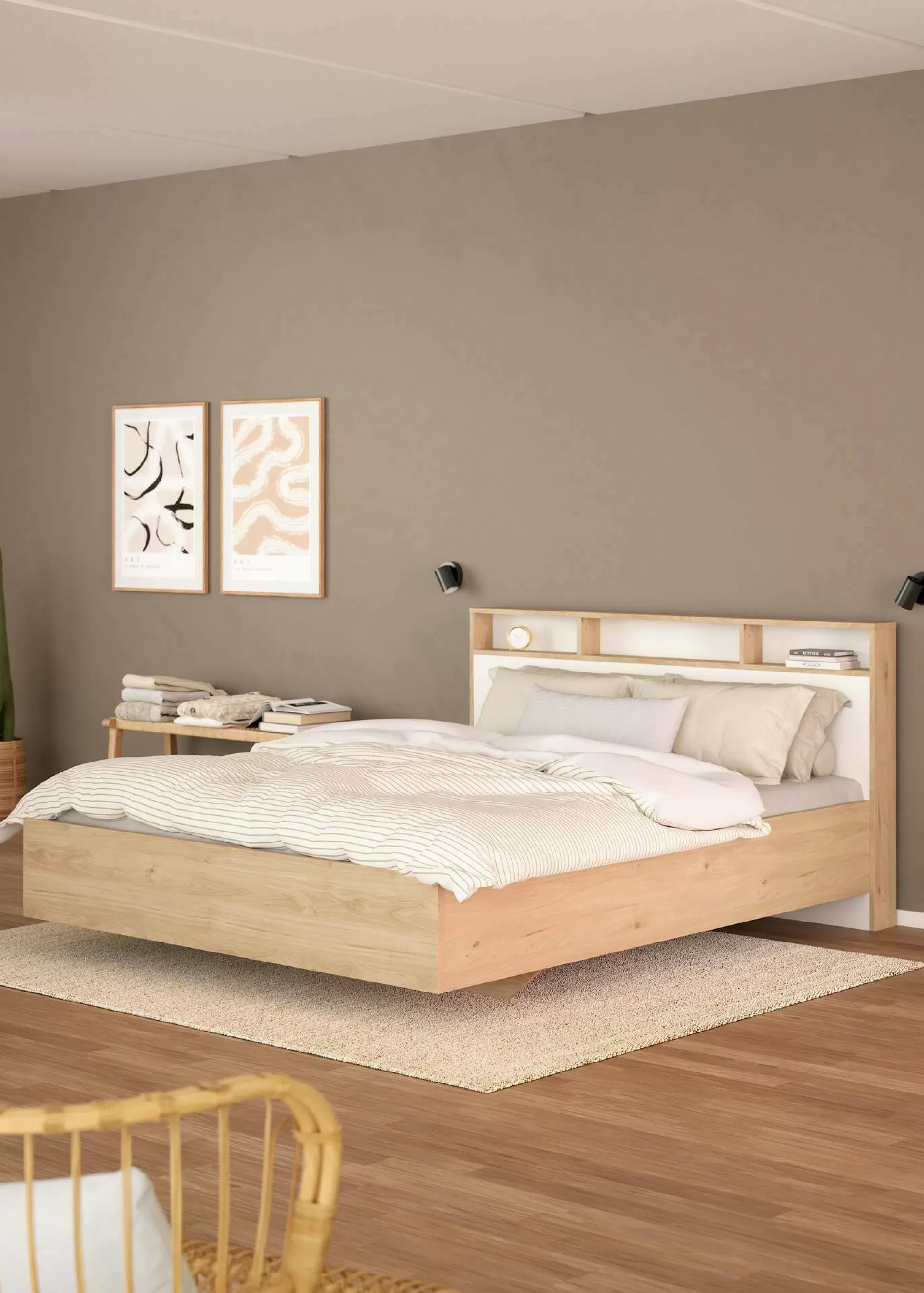 Dmora Letti Piazza E Mezza<Letto piazza e mezza Zinasco, 206x150 h97 cm, Rovere e Bianco