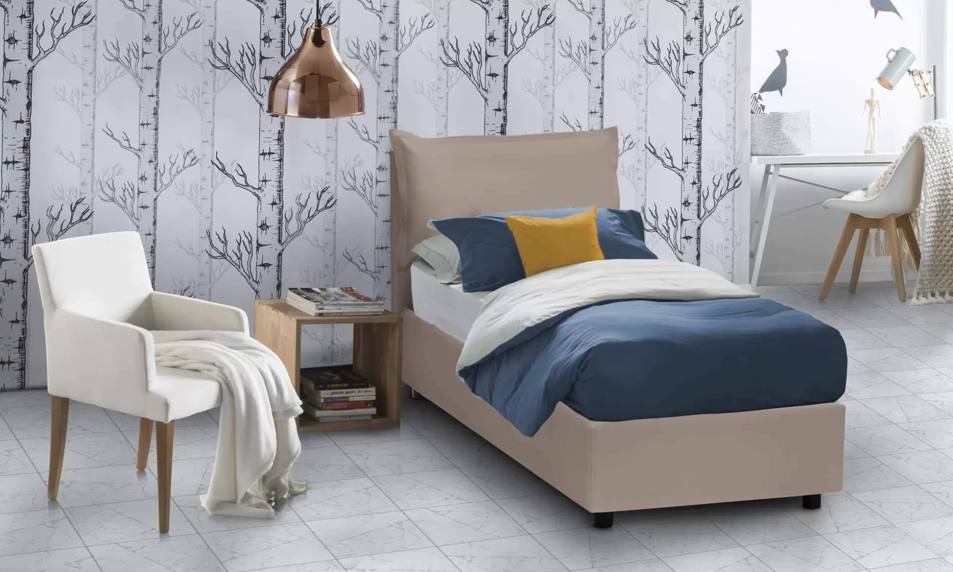 Dmora Letti Singoli<Letto singolo Anitza, adatto per materasso Cm 90x200,