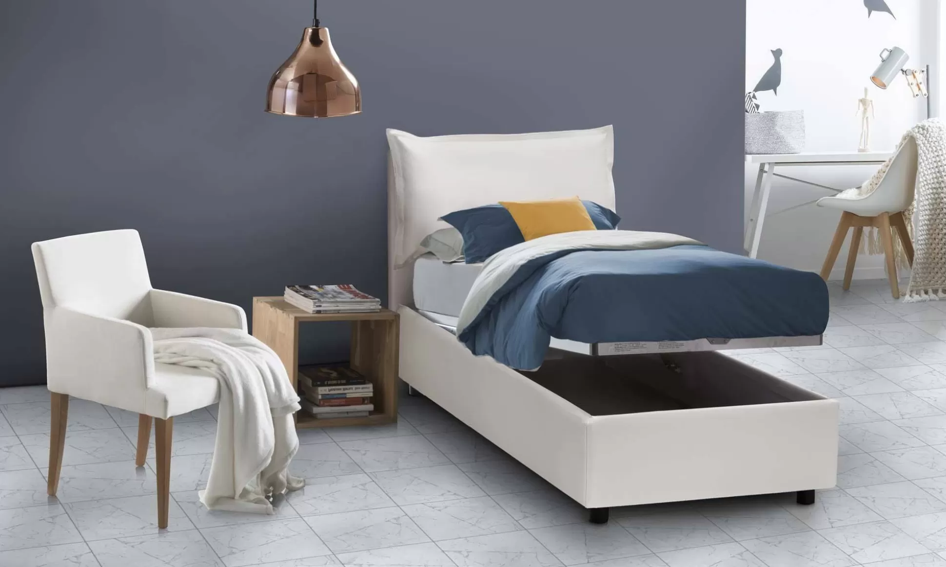 Dmora Letti Singoli<Letto singolo Assoreta, con materasso Cm 90x200 incluso,