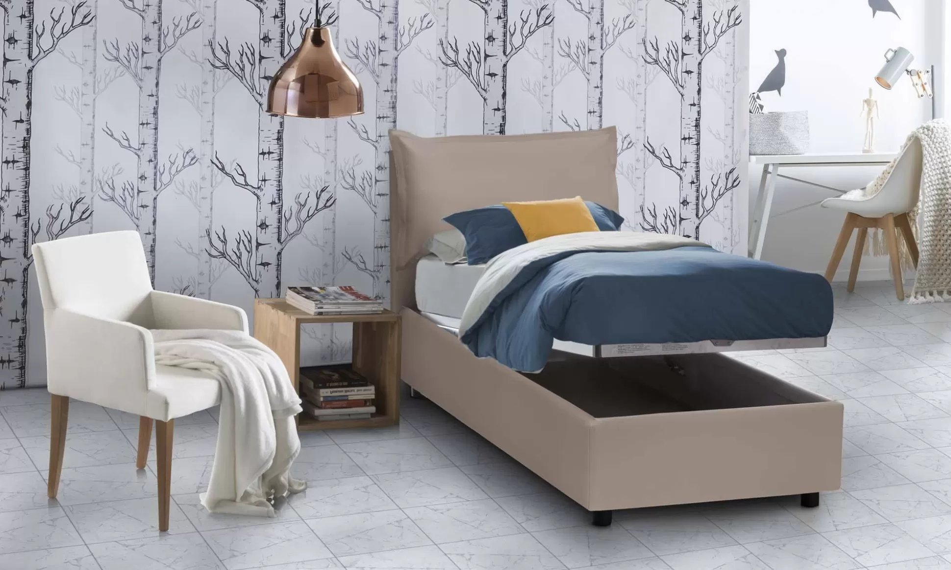 Dmora Letti Singoli<Letto singolo Janet, con materasso Cm 80x190 incluso,