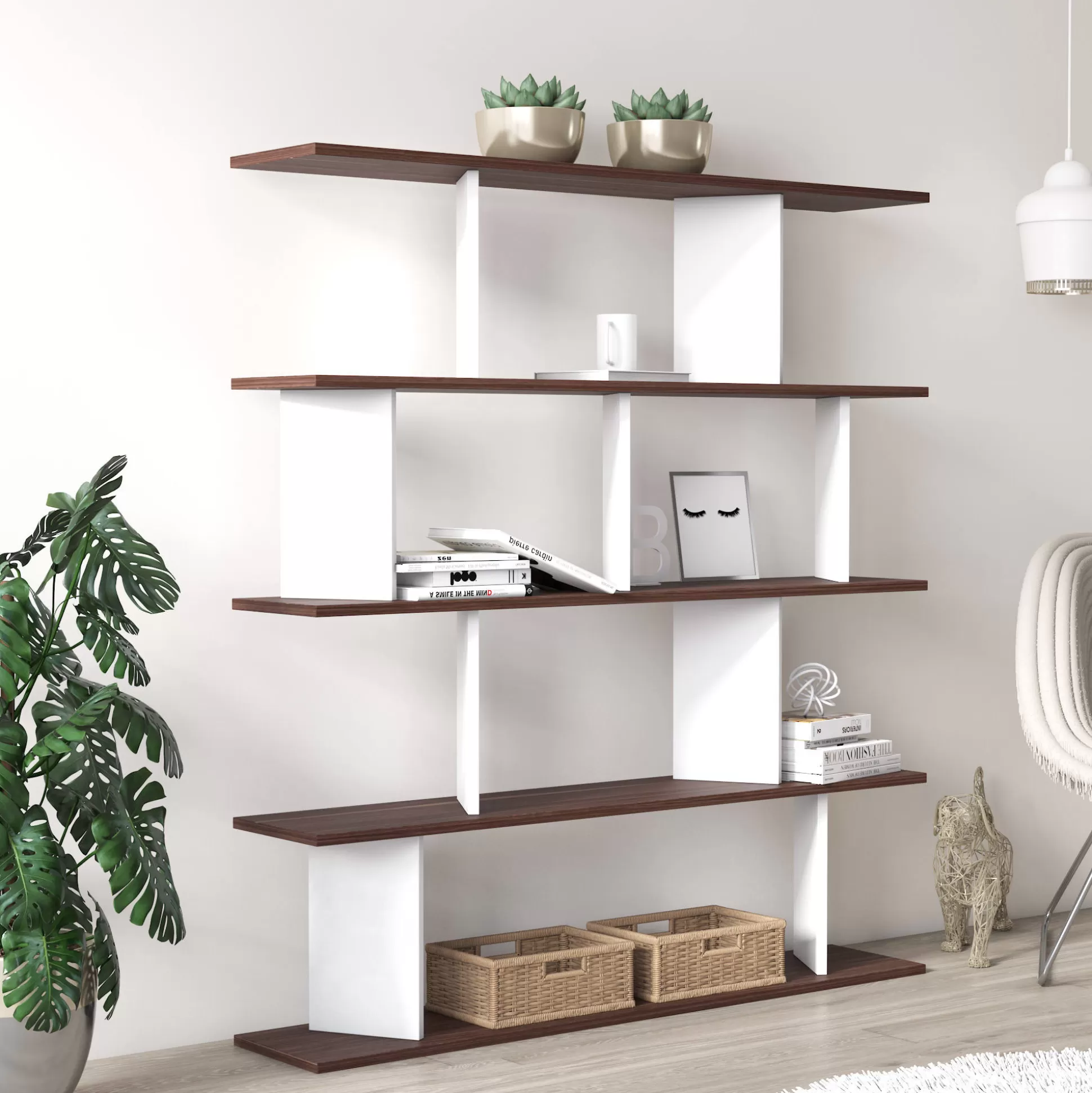Dmora Librerie<Libreria a quattro ripiani con divisori, cm 130 x 25 x 141, colore e quercia