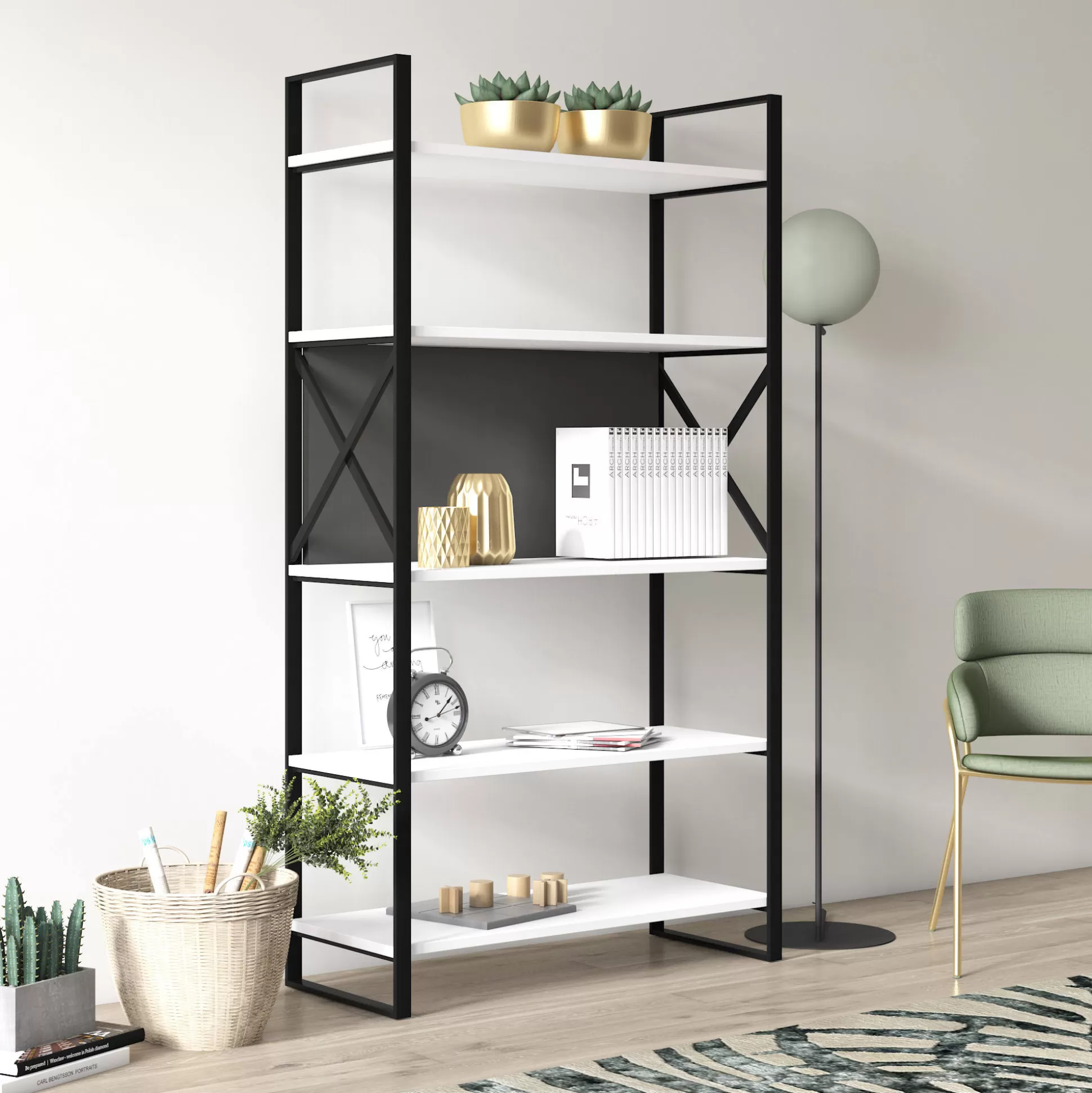 Dmora Librerie<Libreria con cinque ripiani sviluppata in altezza, cm 86 x 35 x 160, colore e antracite