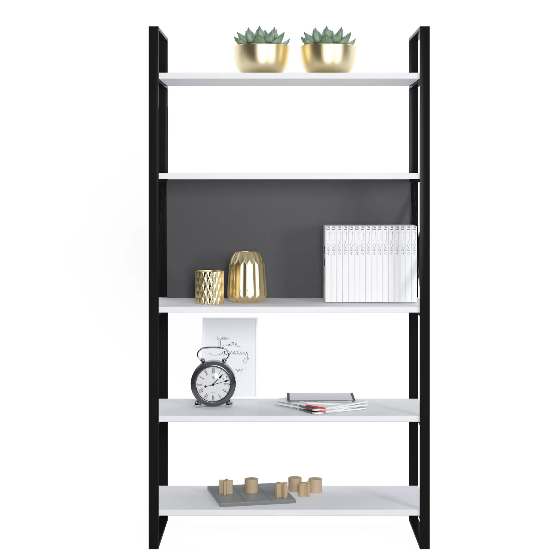 Dmora Librerie<Libreria con cinque ripiani sviluppata in altezza, cm 86 x 35 x 160, colore e antracite