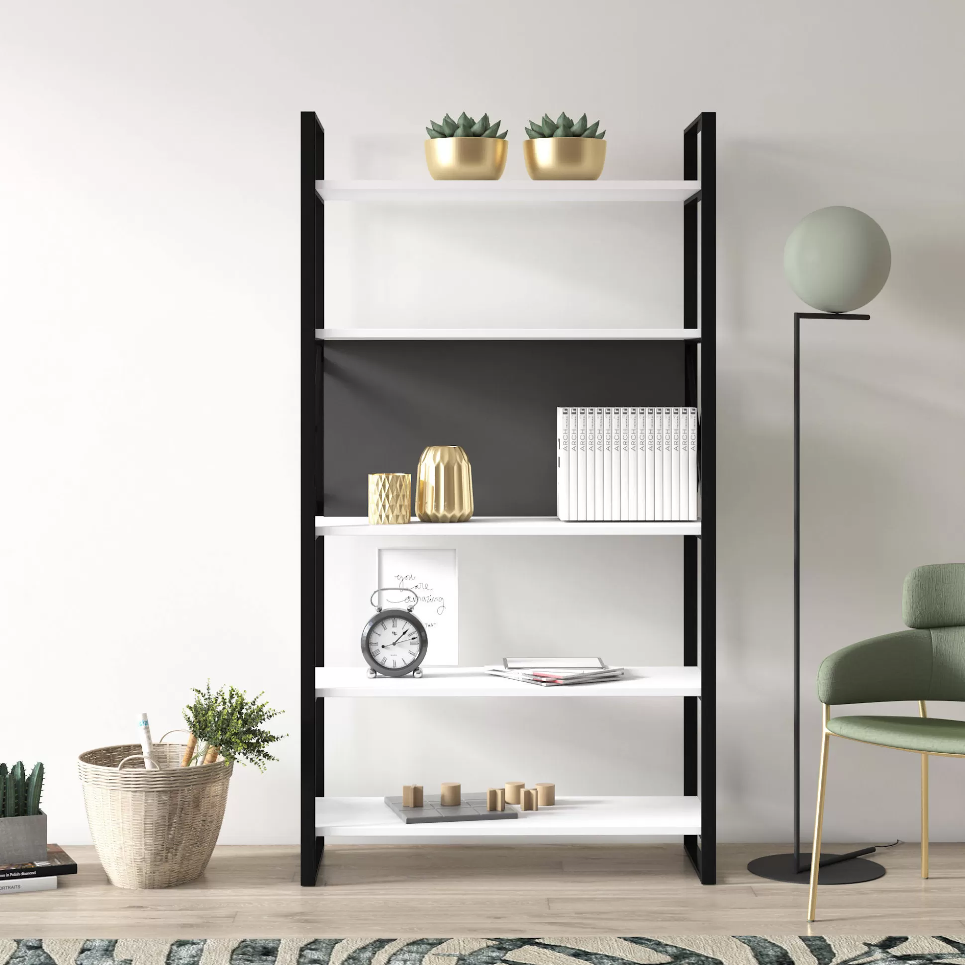Dmora Librerie<Libreria con cinque ripiani sviluppata in altezza, cm 86 x 35 x 160, colore e antracite