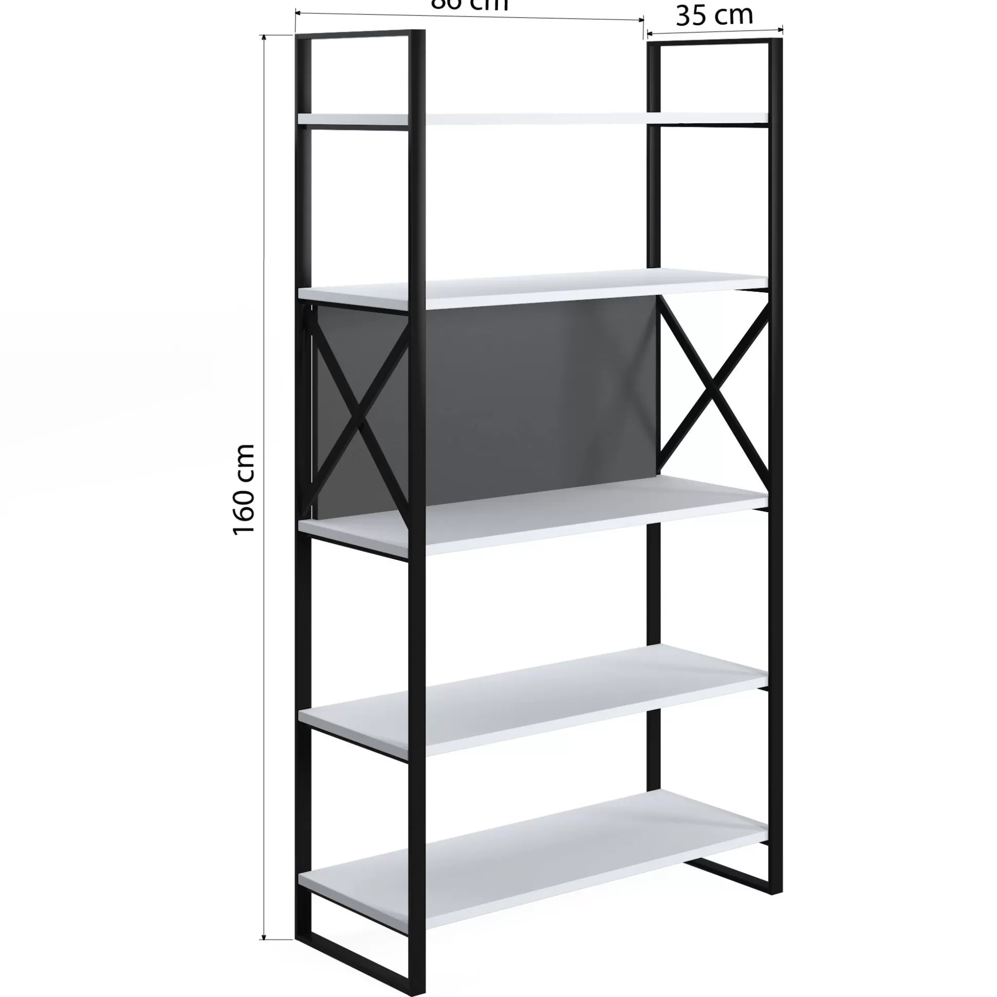 Dmora Librerie<Libreria con cinque ripiani sviluppata in altezza, cm 86 x 35 x 160, colore e antracite