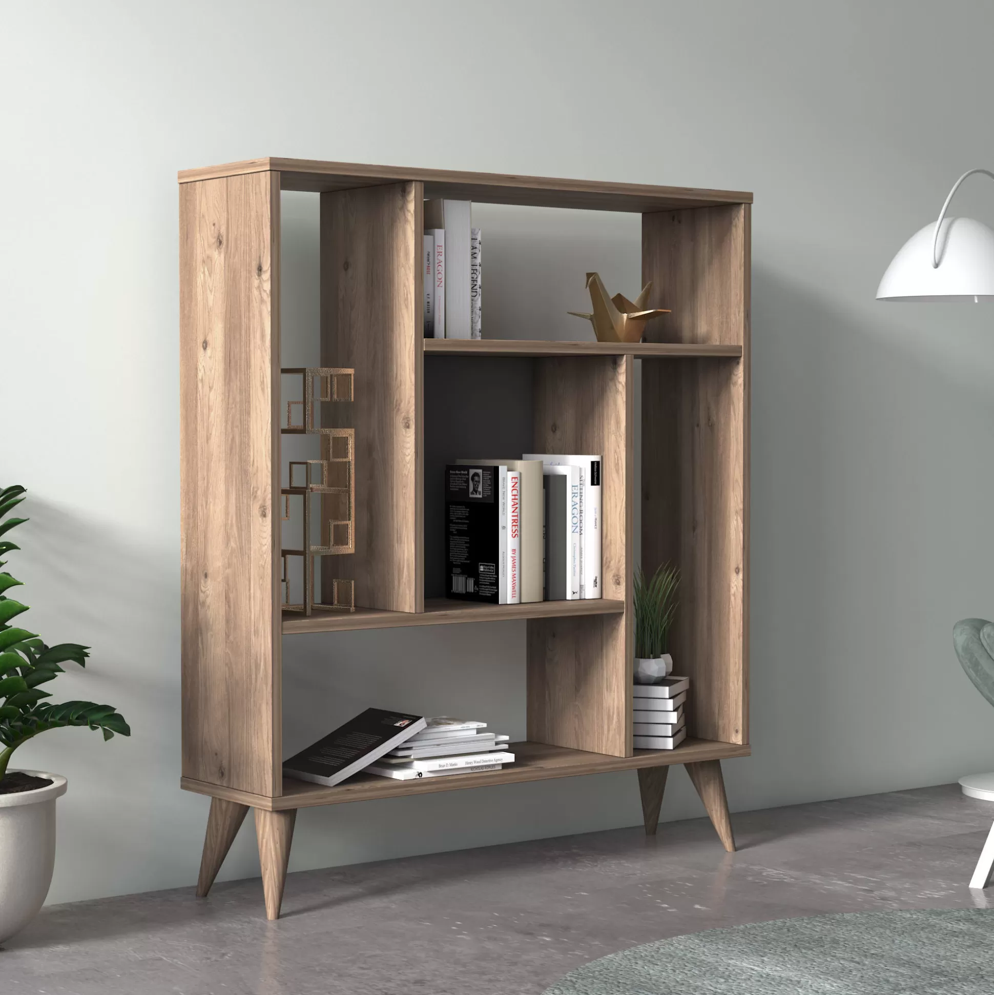 Dmora Librerie<Libreria con cinque scomparti, cm 90 x 25 x 105, colore