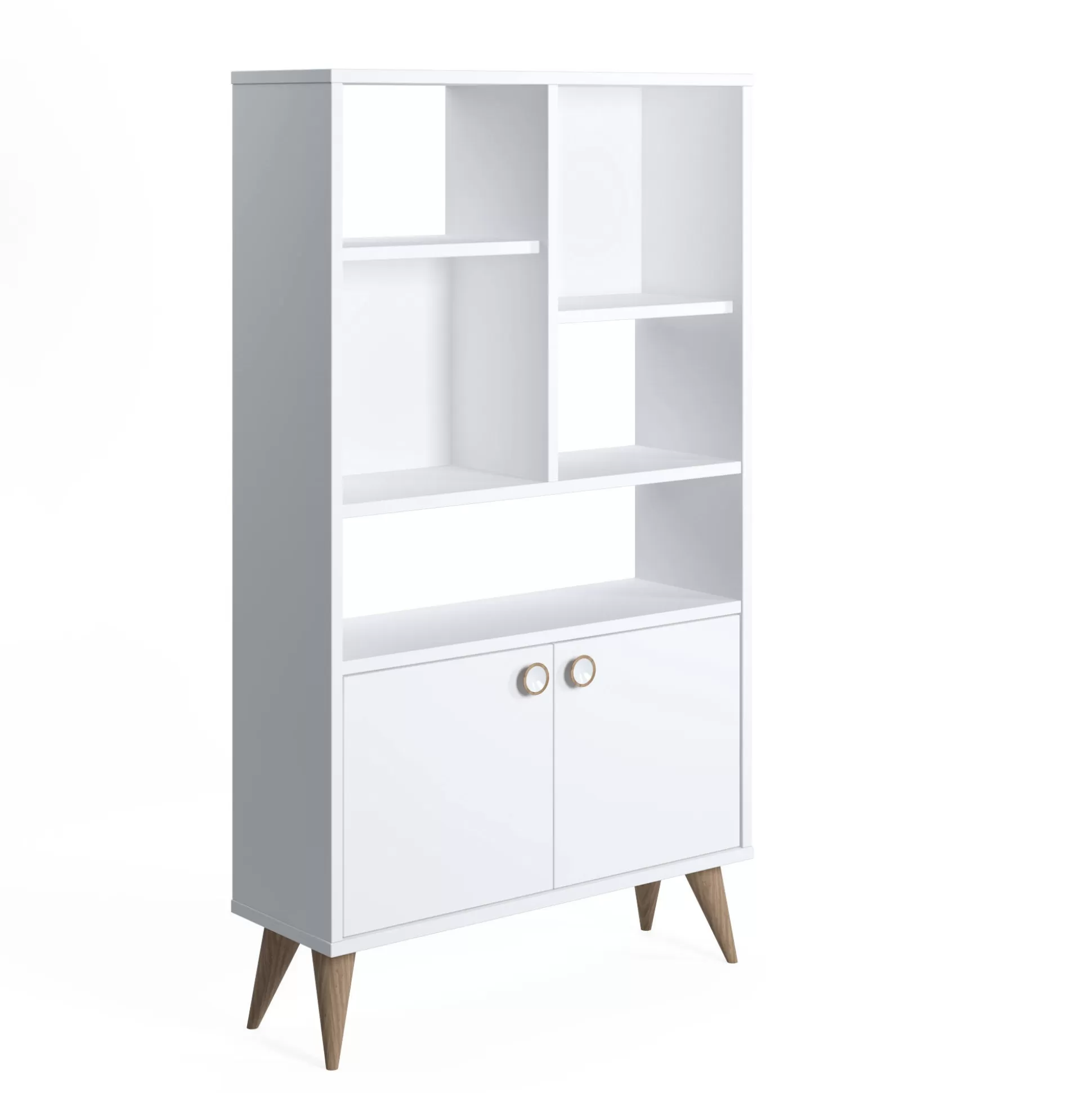 Dmora Librerie<Libreria con due ante battenti e cinque scomparti aperti, cm 75 x 25 x 131, colore