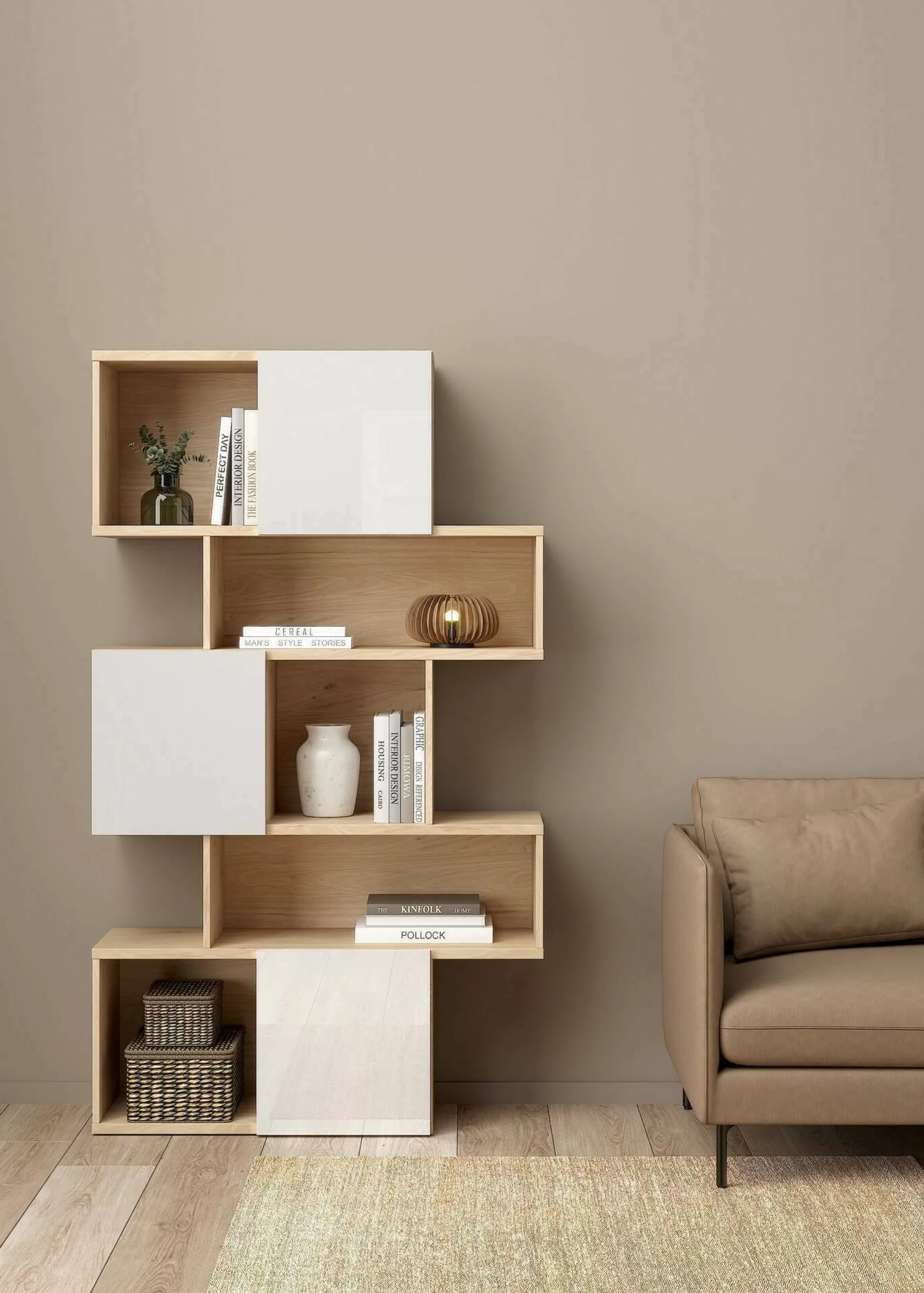 Dmora Librerie<Libreria Flavie, Scaffale da ufficio, Mobile portalibri, Biblioteca, 32x96 h166 cm, Rovere e Bianco