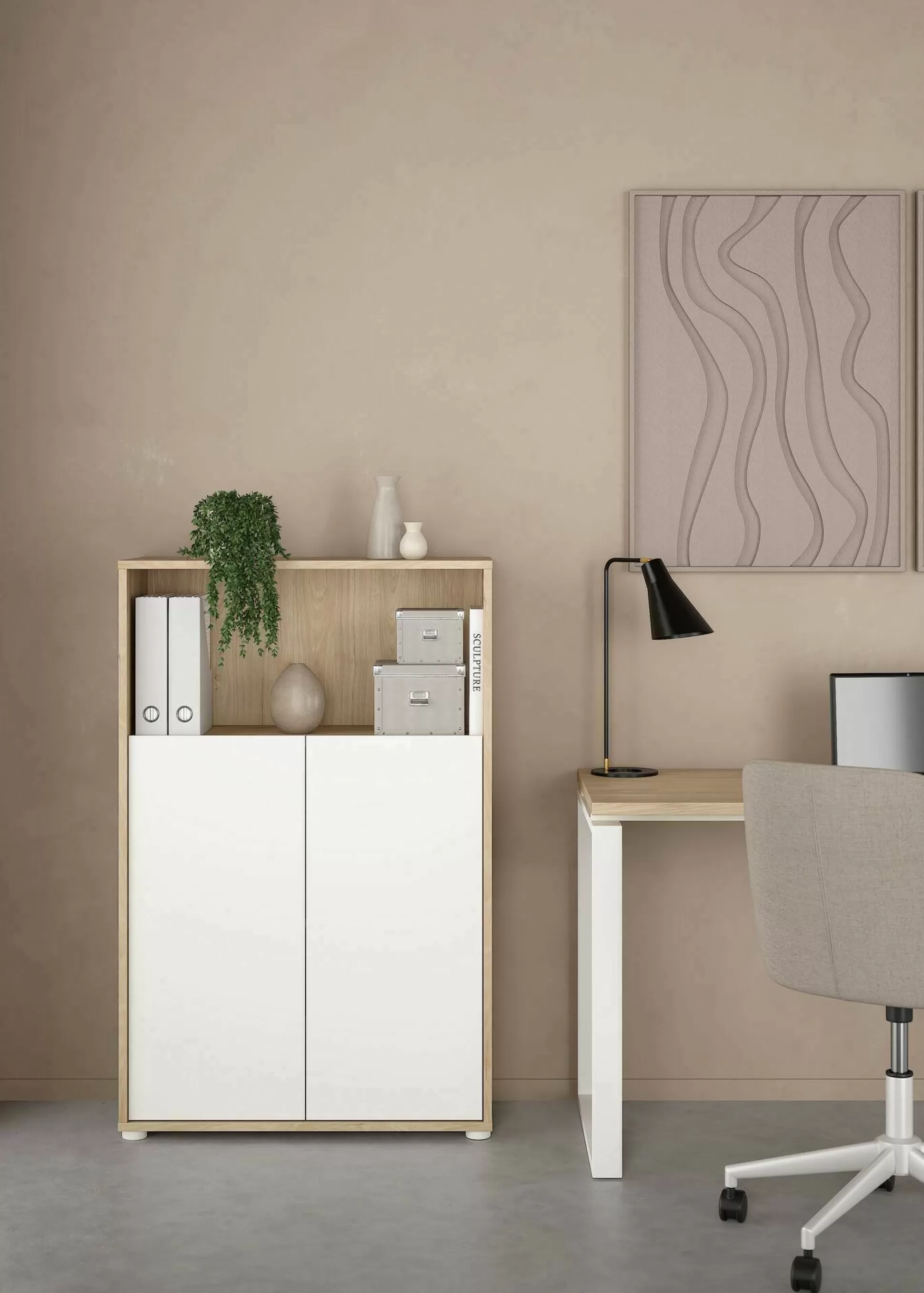 Dmora Librerie<Libreria Perrine, Scaffale da ufficio, Mobile portalibri, Biblioteca, 34x80 h124 cm, Rovere e Bianco