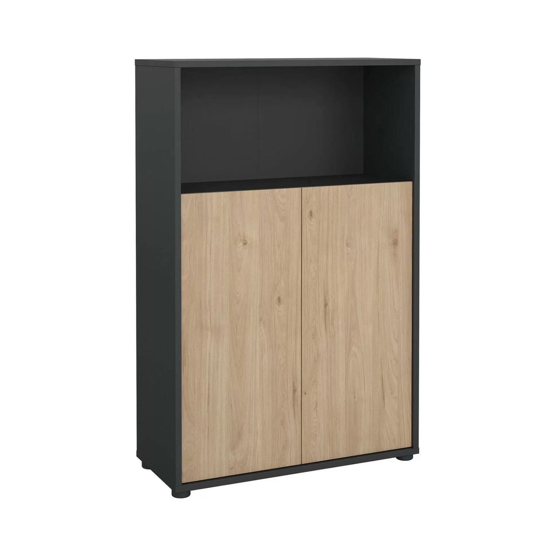 Dmora Librerie<Libreria Perrine, Scaffale da ufficio, Mobile portalibri, Biblioteca, 34x80 h124 cm, Rovere e Grigio