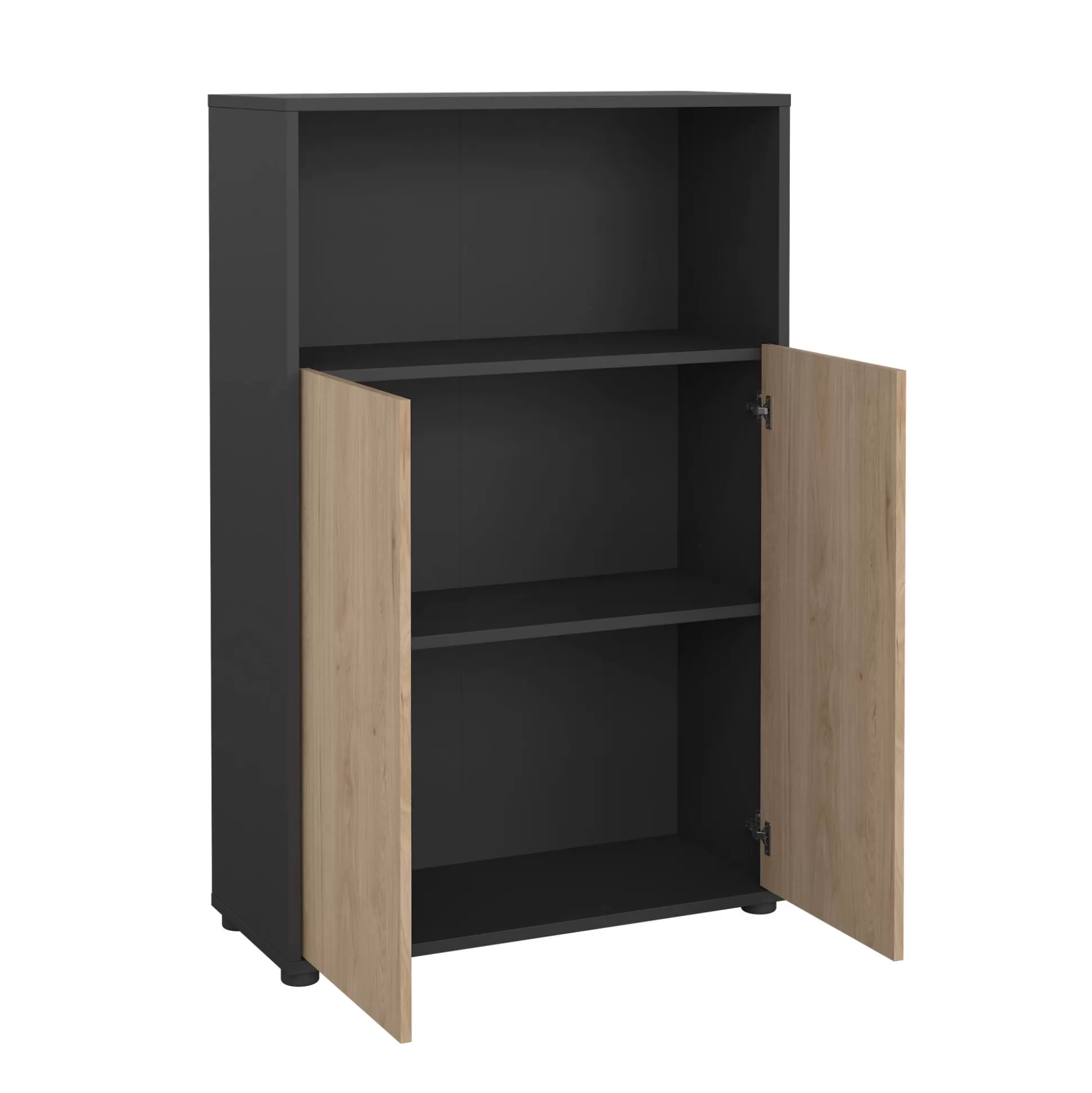 Dmora Librerie<Libreria Perrine, Scaffale da ufficio, Mobile portalibri, Biblioteca, 34x80 h124 cm, Rovere e Grigio
