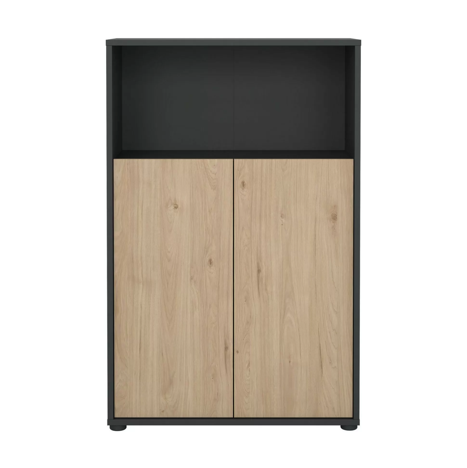 Dmora Librerie<Libreria Perrine, Scaffale da ufficio, Mobile portalibri, Biblioteca, 34x80 h124 cm, Rovere e Grigio