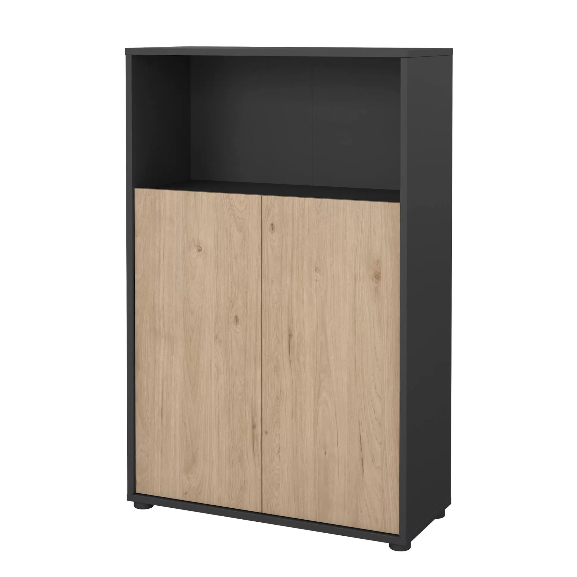 Dmora Librerie<Libreria Perrine, Scaffale da ufficio, Mobile portalibri, Biblioteca, 34x80 h124 cm, Rovere e Grigio