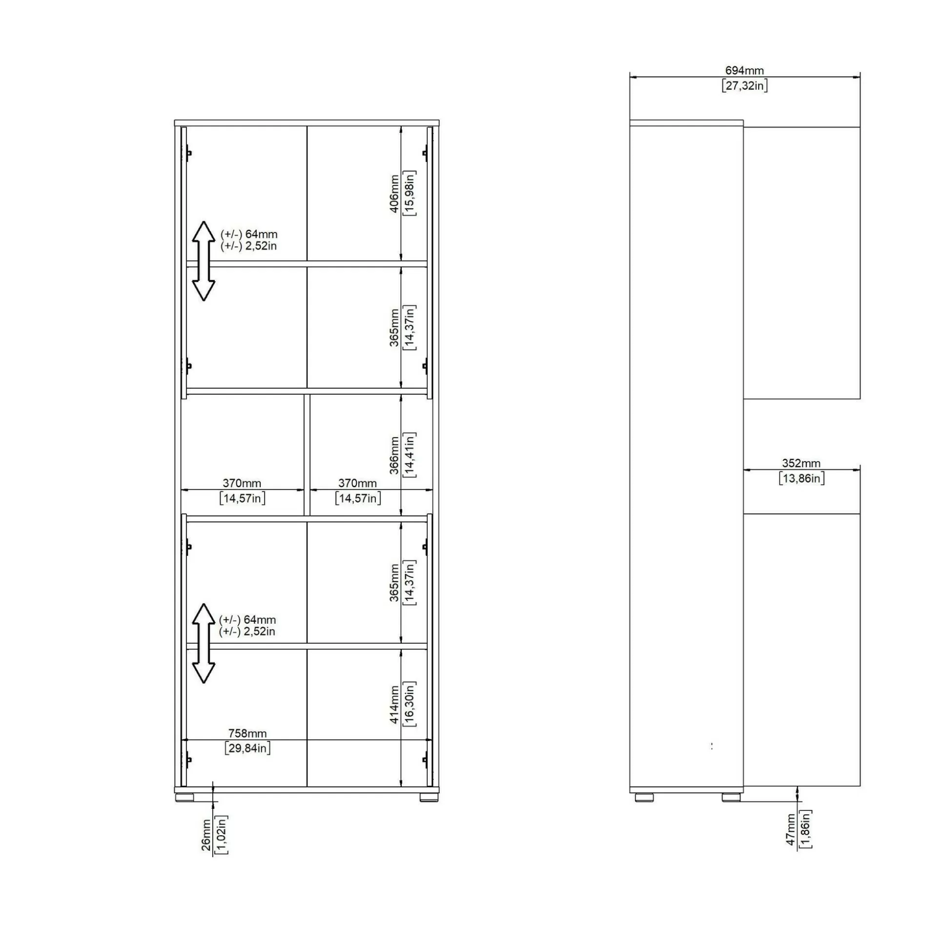 Dmora Librerie<Libreria Roseline, Scaffale da ufficio, Mobile portalibri, Biblioteca, 34x80 h205 cm, Rovere e Bianco