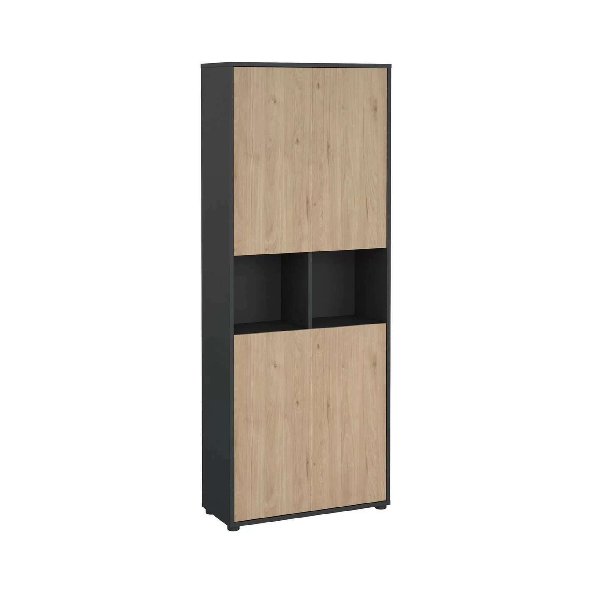 Dmora Librerie<Libreria Roseline, Scaffale da ufficio, Mobile portalibri, Biblioteca, 34x80 h205 cm, Rovere e Grigio