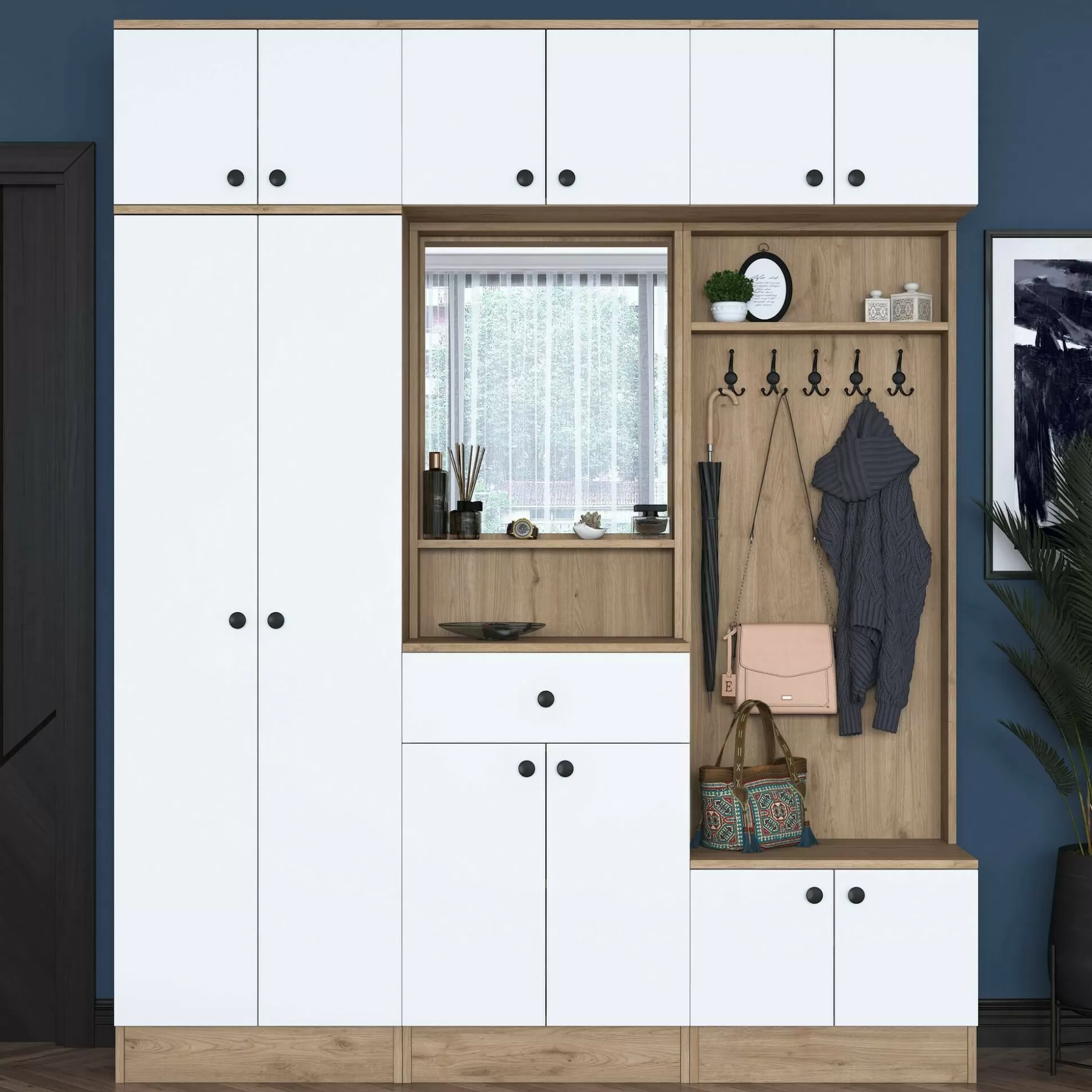 Dmora Mobili Da Ingresso<Mobile da ingresso Adonis, 180x38 h226 cm, Noce e Bianco