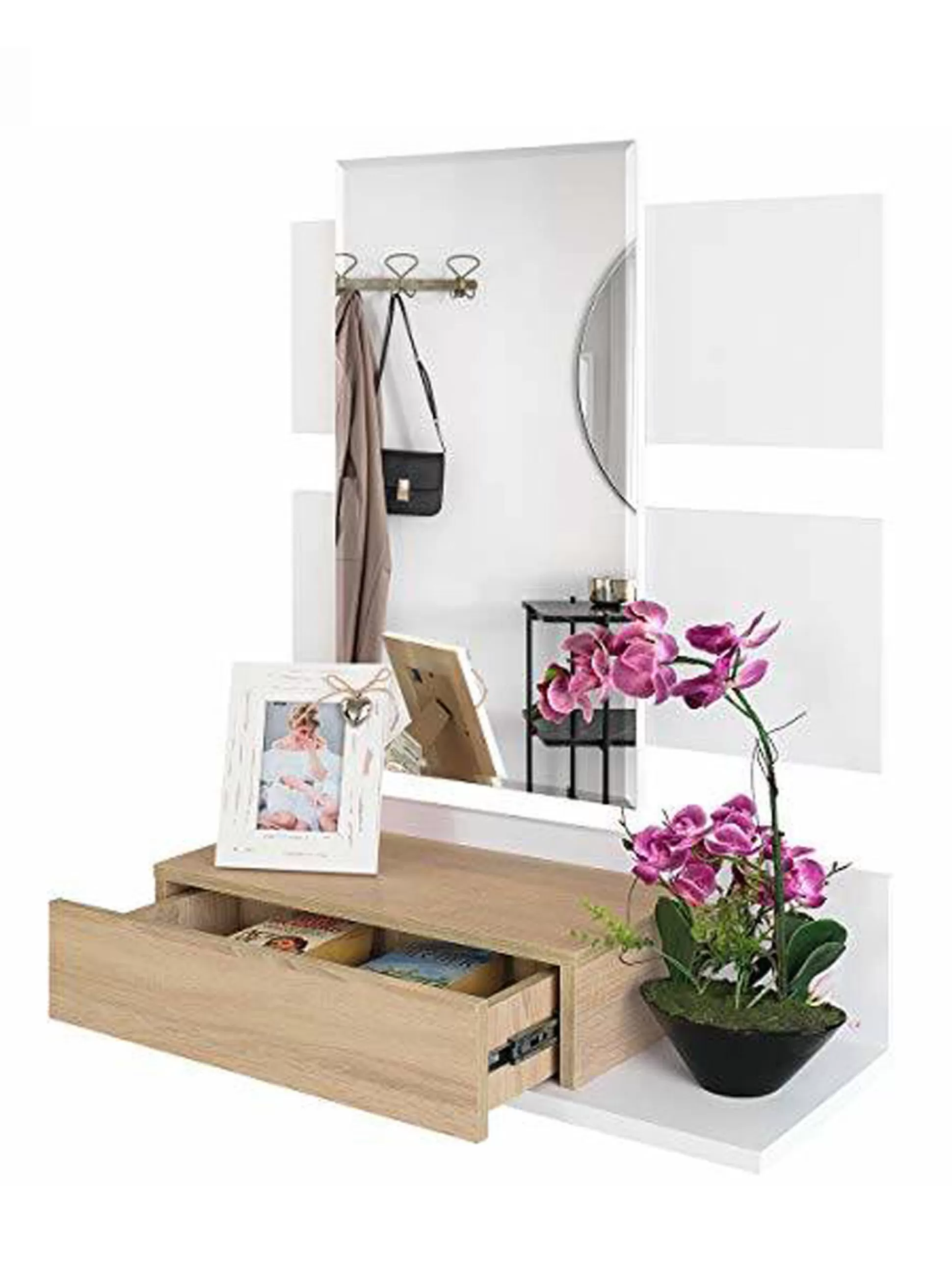 Dmora Mobili Da Ingresso<Mobile da ingresso Anro, 75x29h90 cm, Bianco lucido e Noce
