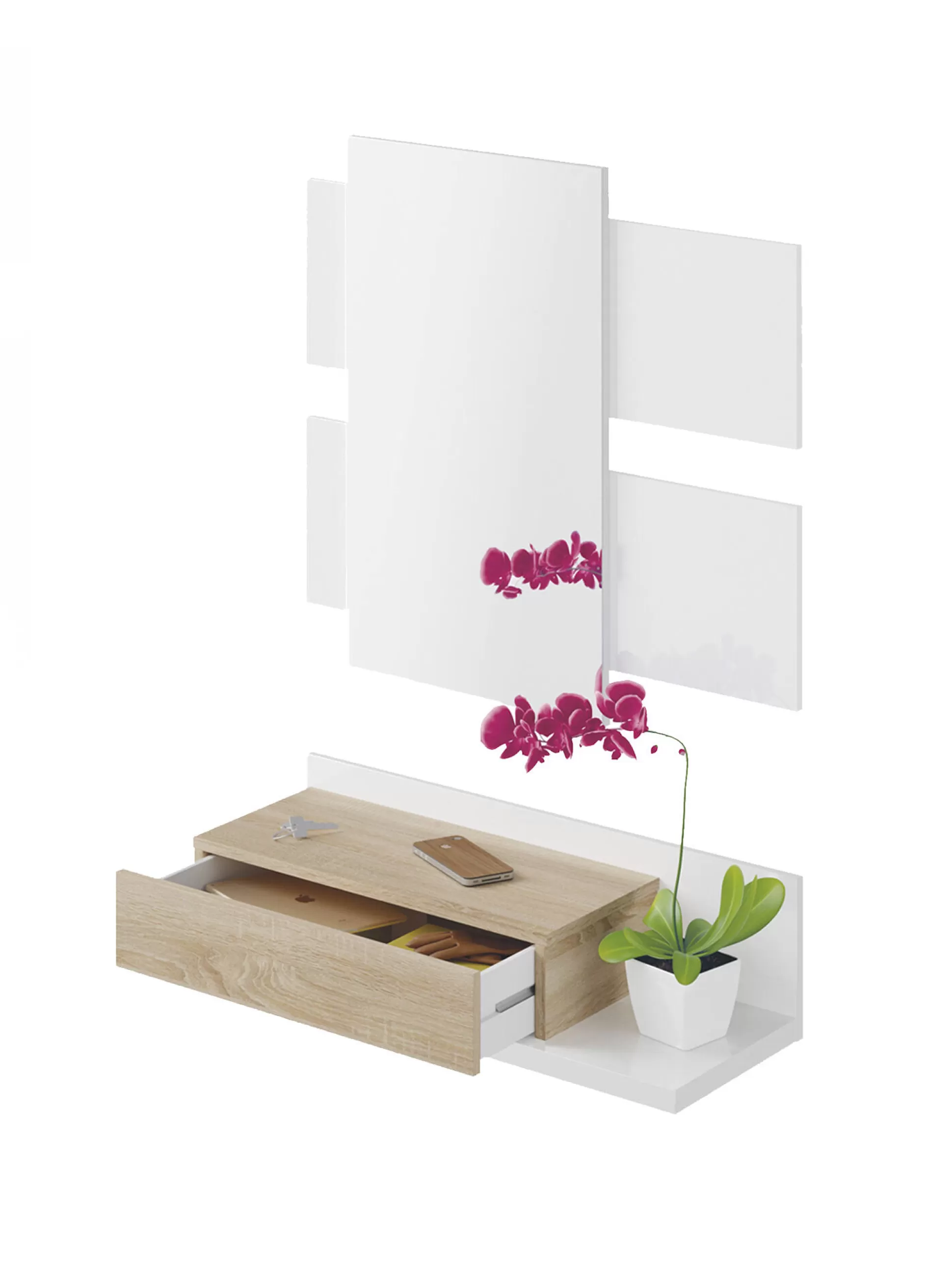 Dmora Mobili Da Ingresso<Mobile da ingresso Anro, 75x29h90 cm, Bianco lucido e Noce