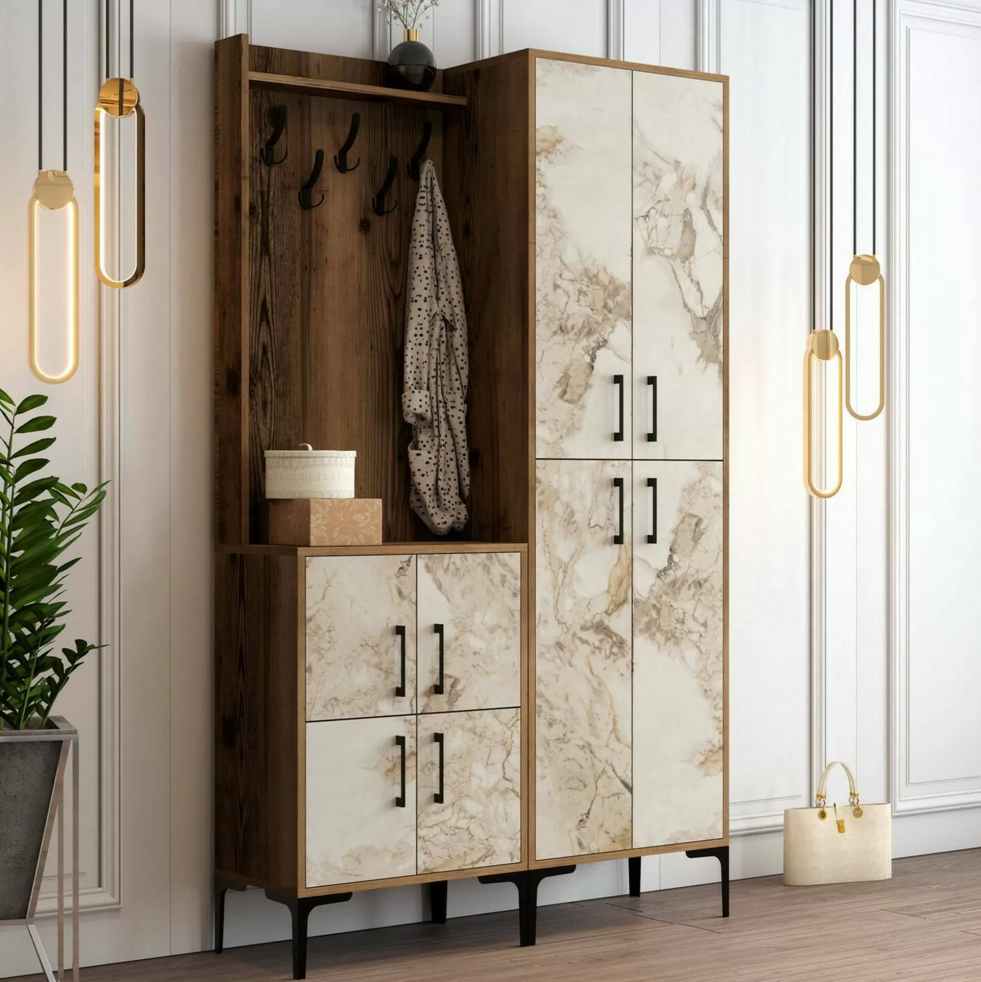 Dmora Mobili Da Ingresso<Mobile da ingresso Eufemia, 120x35h200 cm, Noce e Bianco Marmo