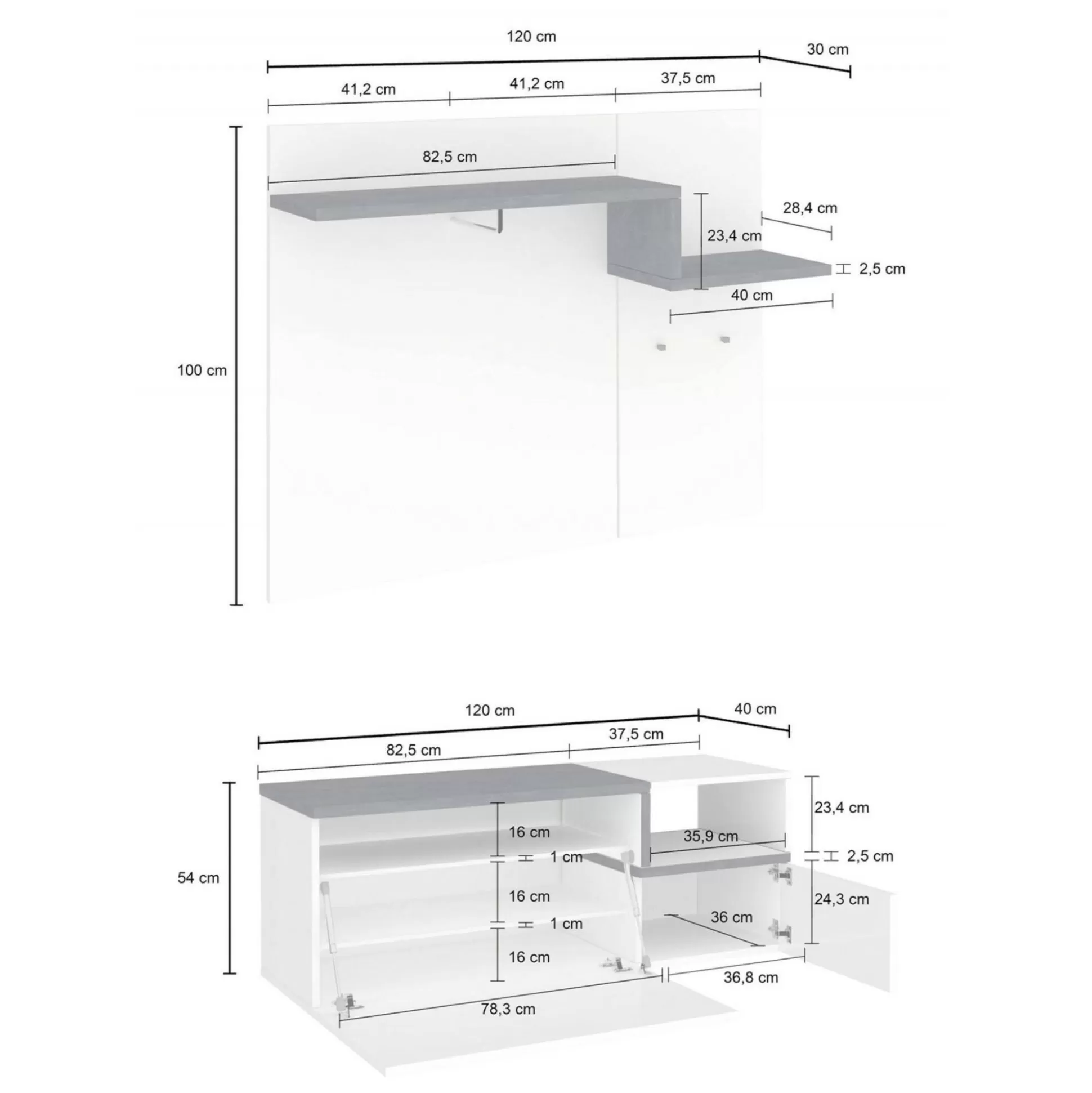 Dmora Mobili Da Ingresso<Mobile da ingresso Graziella, cm 120x40h54, Bianco lucido e Ardesia