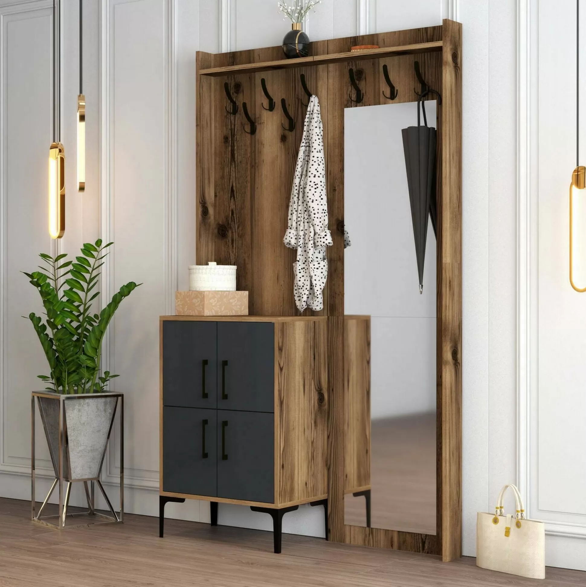 Dmora Mobili Da Ingresso<Mobile da ingresso Isidore, 120x35h200 cm, Noce e Antracite