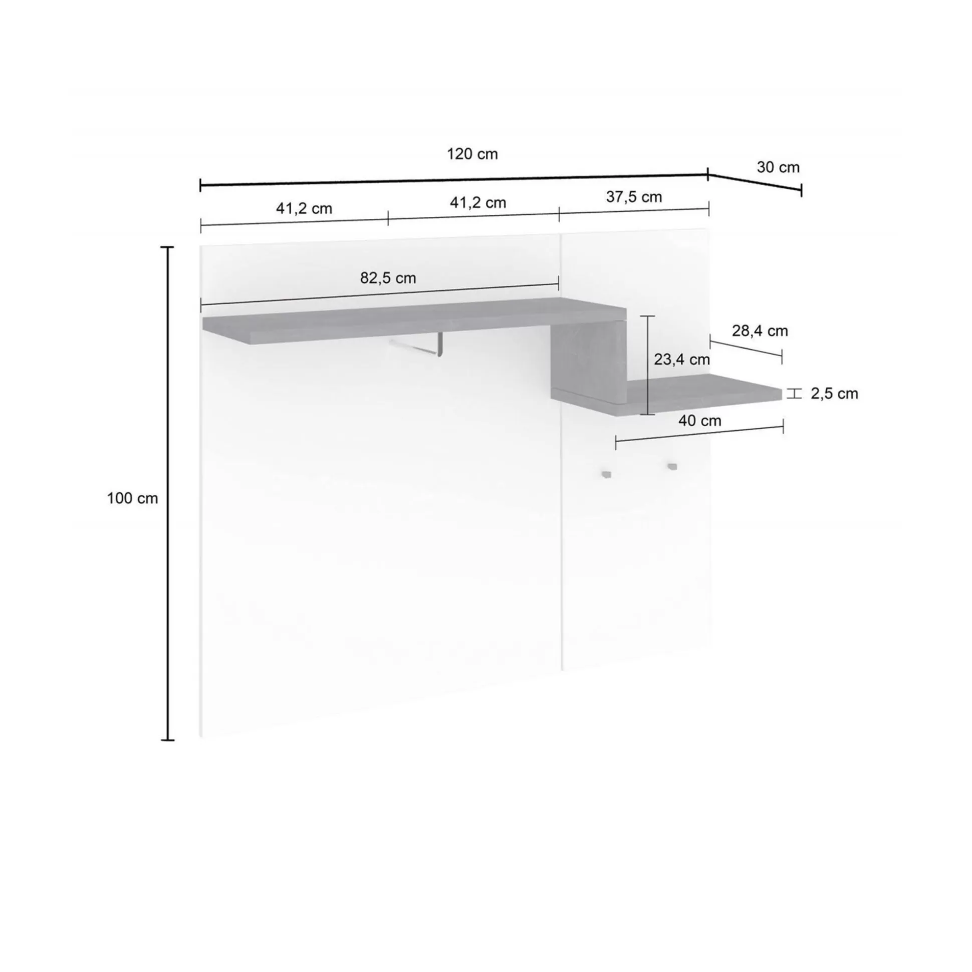 Dmora Mobili Da Ingresso<Mobile da ingresso Mugello, cm 120x30h100, Bianco lucido e Ardesia