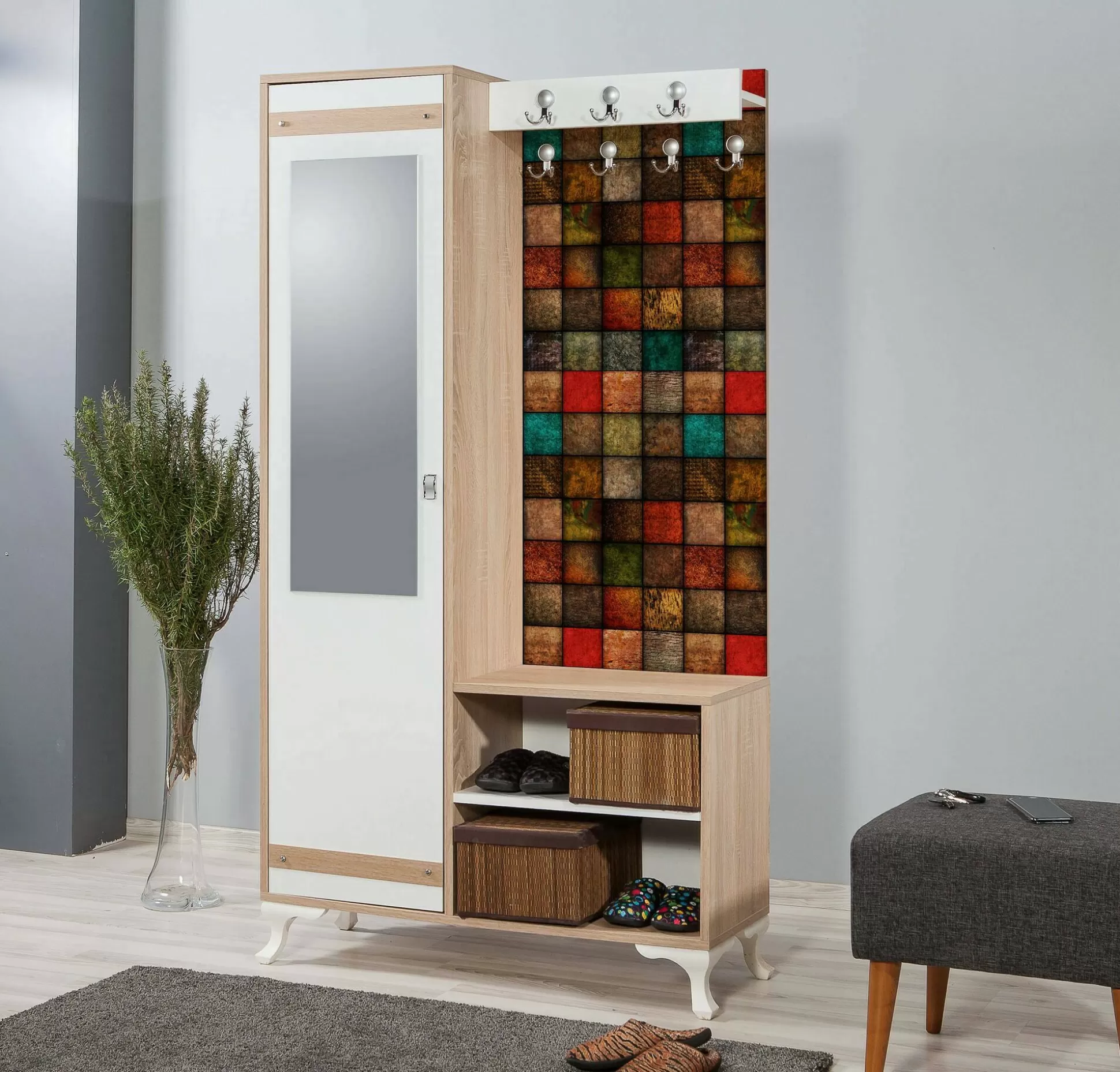 Dmora Mobili Da Ingresso<Mobile da ingresso Sugilite, 100x36h190 cm, Quercia e Multicolore